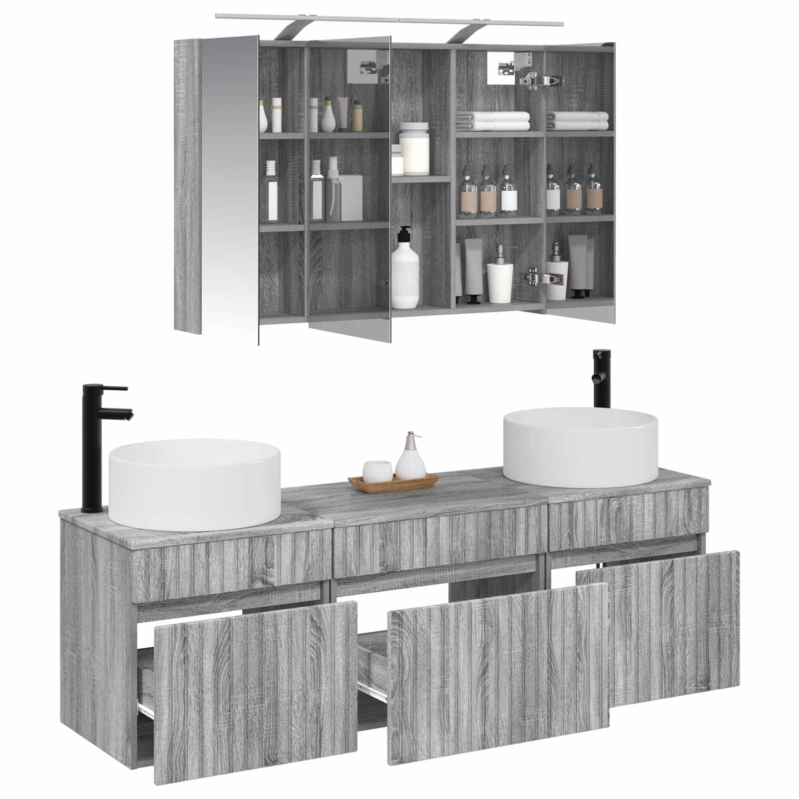 Σετ Ντουλαπιών Μπάνιου 4 pcs Γκρι Sonoma 100 x 14,5 x 70 εκ