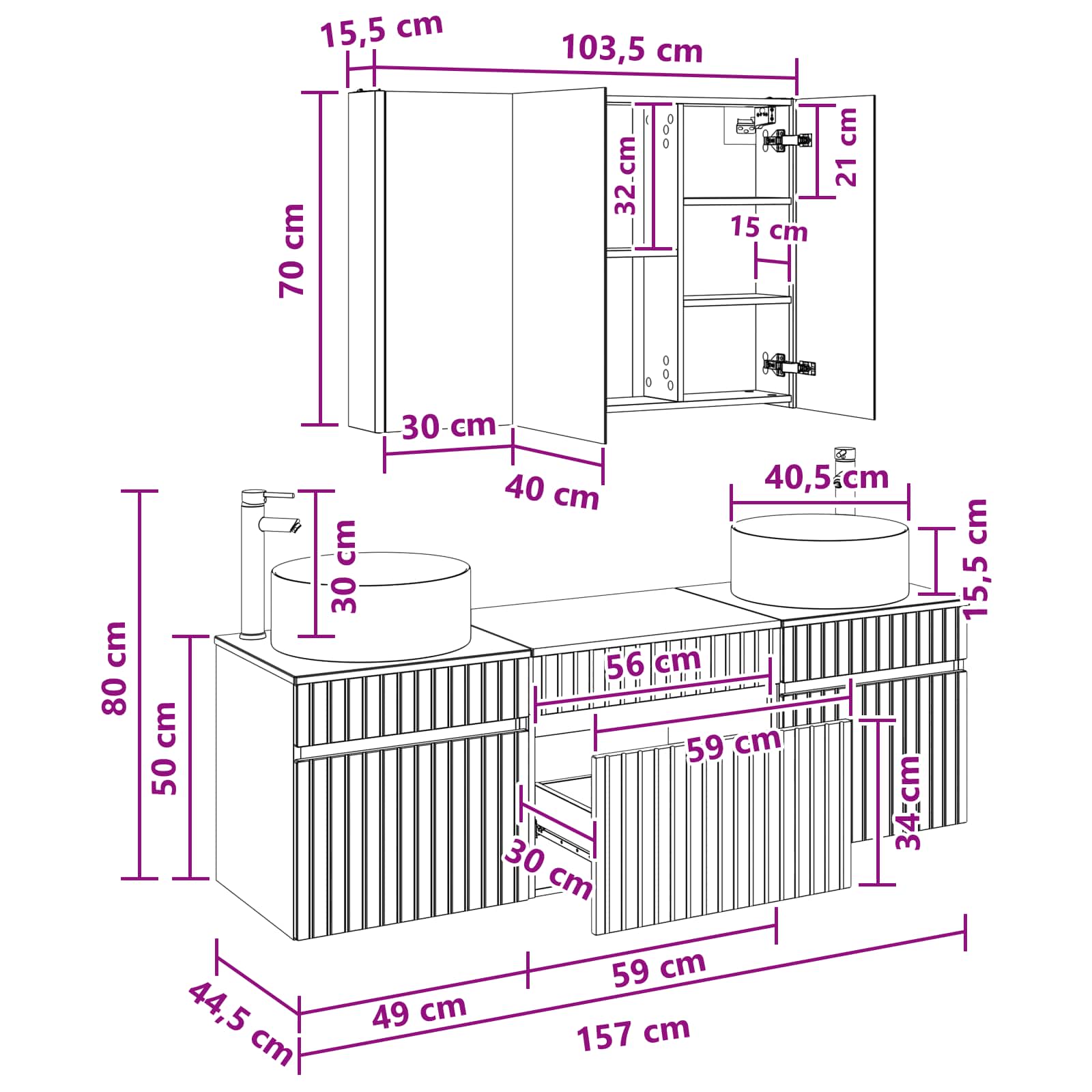 Σετ Ντουλαπιών Μπάνιου 4 pcs Sonoma Δρυς 103,5 x 15,5 x 70 εκ. - Pakobazaar