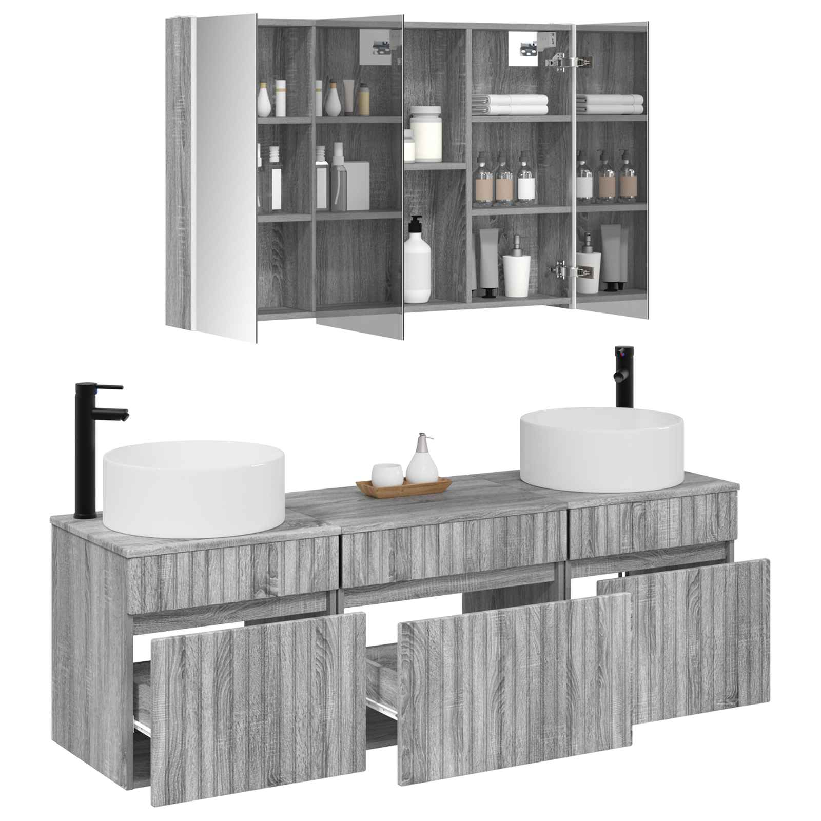 Σετ Ντουλαπιών Μπάνιου 4 pcs Γκρι Sonoma 103,5 x 15,5 x 70 εκ. - Pakobazaar