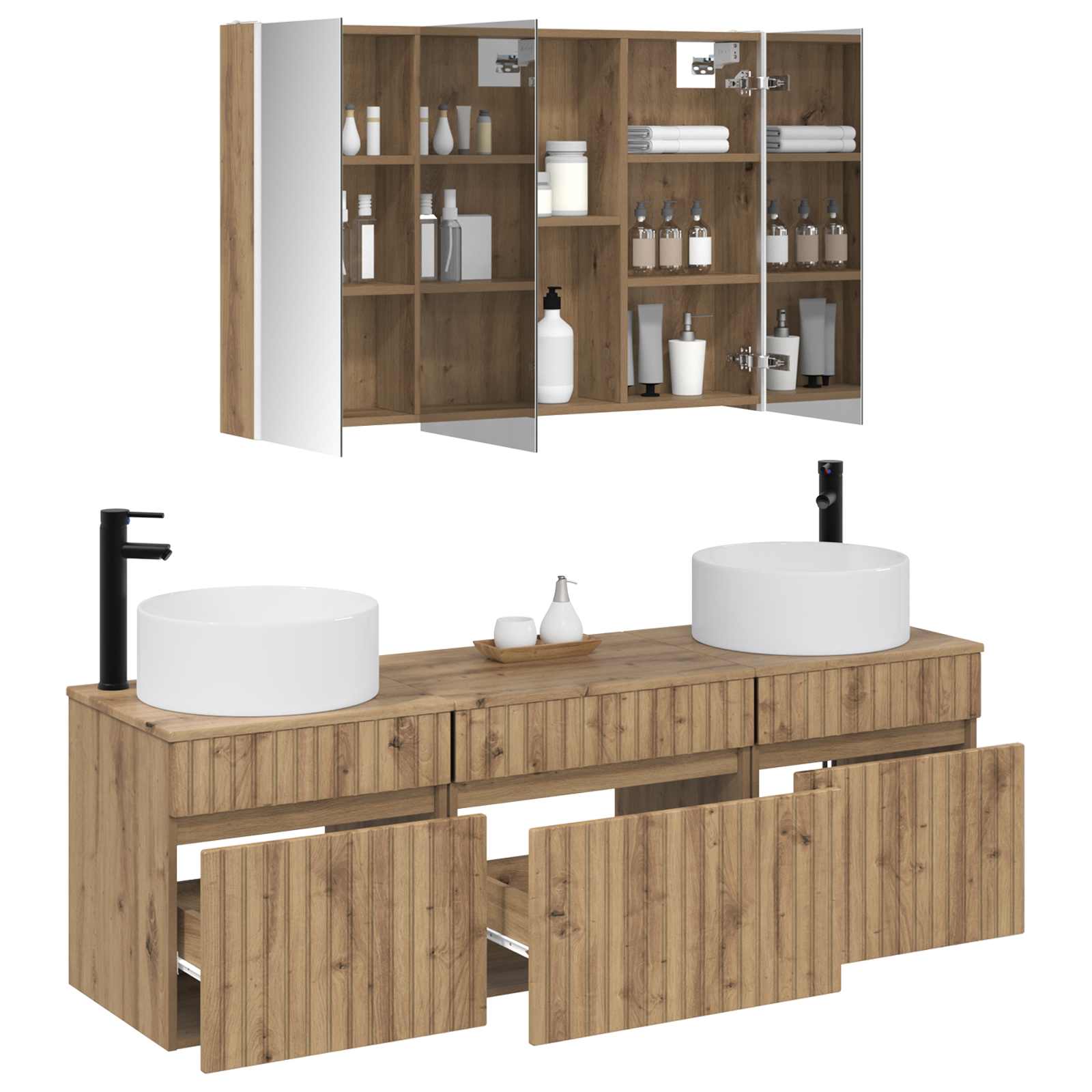 Σετ Ντουλαπιών Μπάνιου 4 pcs Artisan Δρυς Επεξεργασμένο Ξύλο