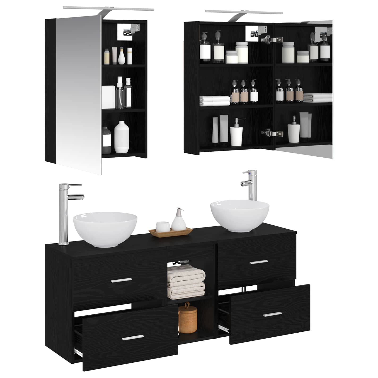 Σετ Ντουλαπιών Μπάνιου 5 pcs Μαύρη Δρυς 50 x 14,5 x 70 εκ