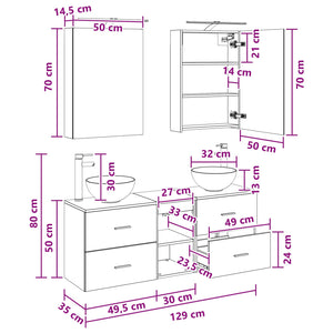 Σετ Ντουλαπιών Μπάνιου 5 pcs Μαύρη Δρυς 50 x 14,5 x 70 εκ - Pakobazaar