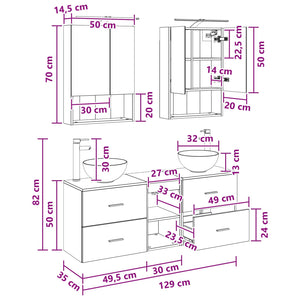 Σετ Ντουλαπιών Μπάνιου 5 pcs Λευκό 50 x 14,5 x 70 εκ - Pakobazaar