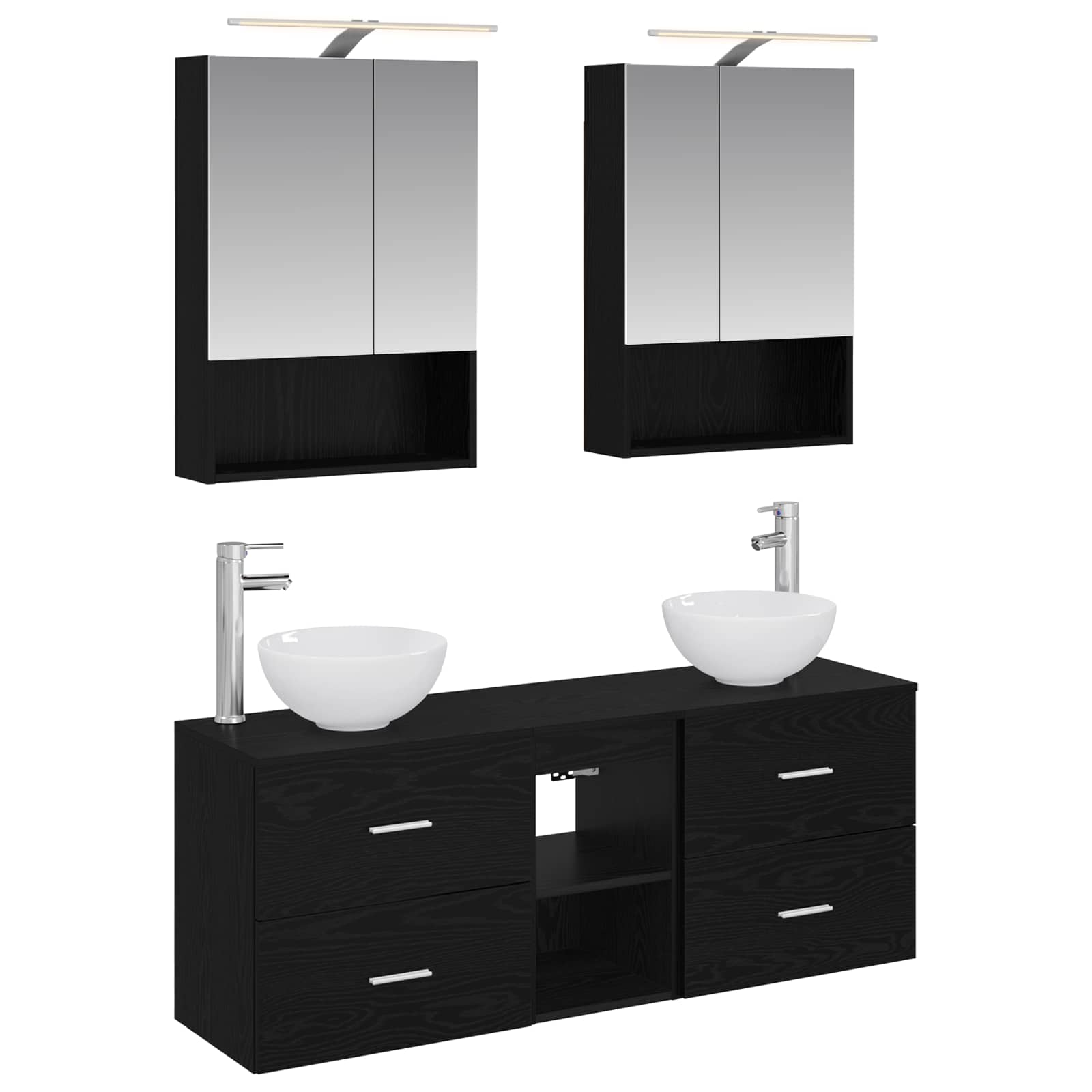 Σετ Ντουλαπιών Μπάνιου 5 pcs Μαύρη Δρυς 50 x 14,5 x 70 εκ