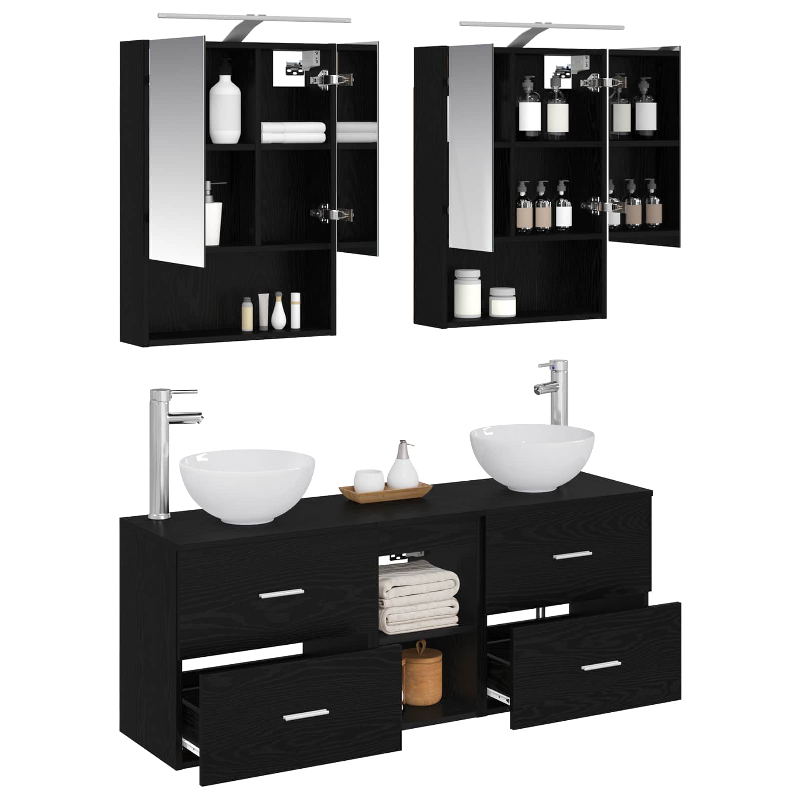 Σετ Ντουλαπιών Μπάνιου 5 pcs Μαύρη Δρυς 50 x 14,5 x 70 εκ