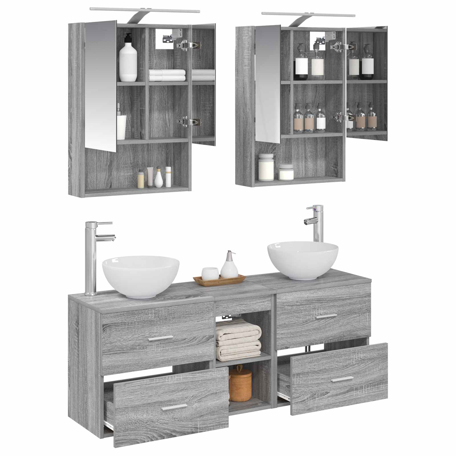 Σετ Ντουλαπιών Μπάνιου 5 pcs Γκρι Sonoma 50 x 14,5 x 70 εκ