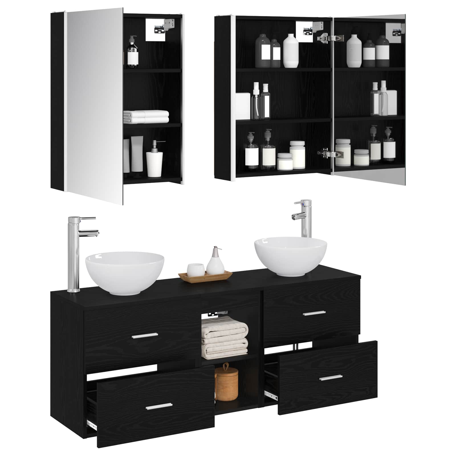 Σετ Ντουλαπιών Μπάνιου 5 pcs Μαύρη Δρυς 53 x 15,5 x 70 εκ.