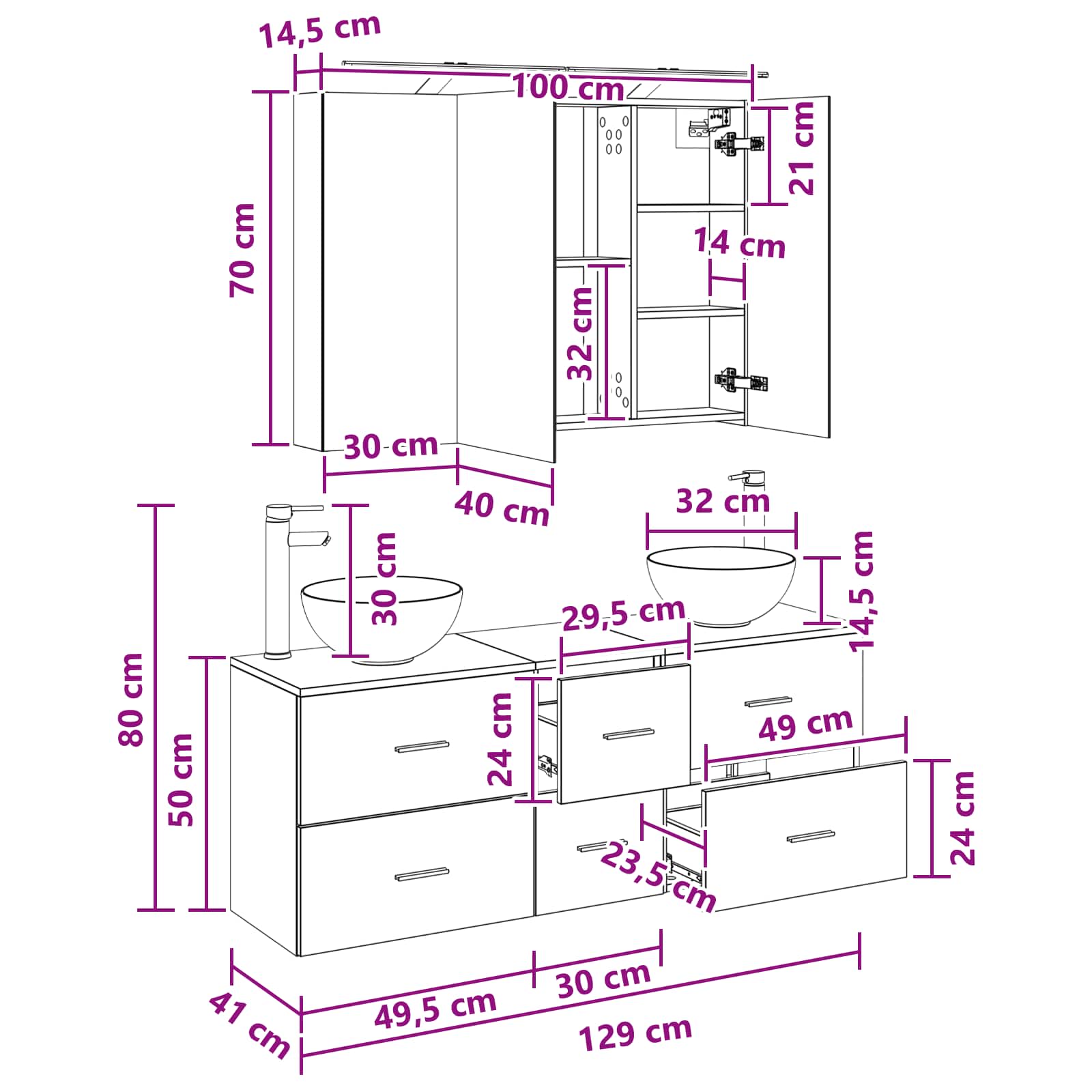 Σετ Επίπλων Μπάνιου 4 pcs Sonoma Δρυς
