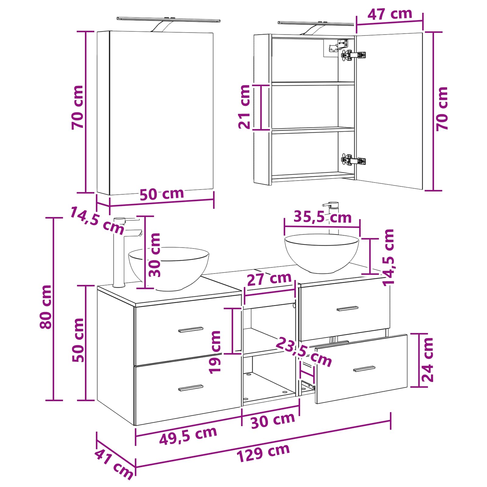 Σετ Επίπλων Μπάνιου 5 pcs Μαύρη Δρυς