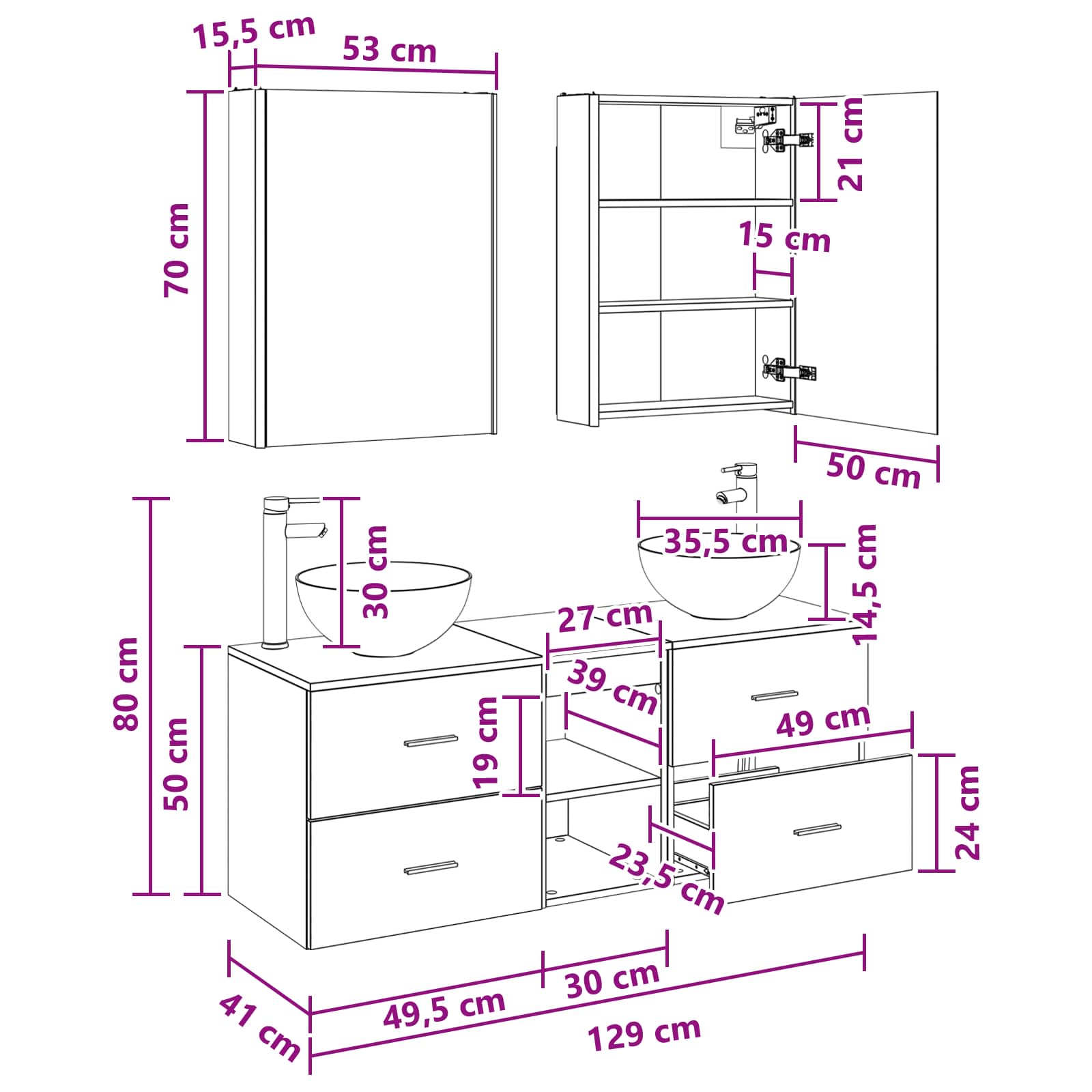 Σετ Επίπλων Μπάνιου 5 pcs Γκρι Sonoma