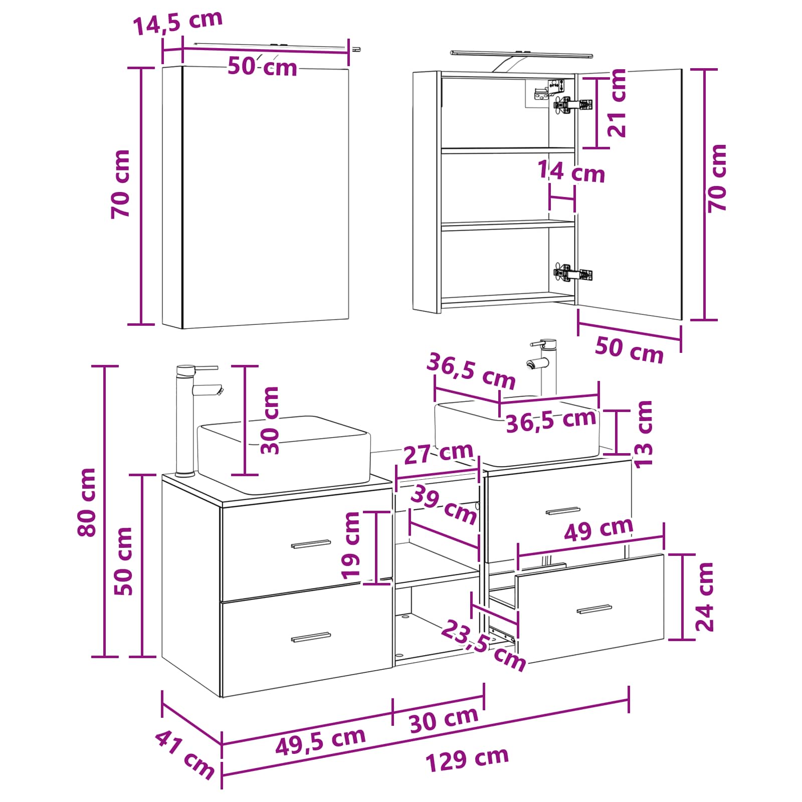 Σετ Επίπλων Μπάνιου 5 pcs Sonoma Δρυς