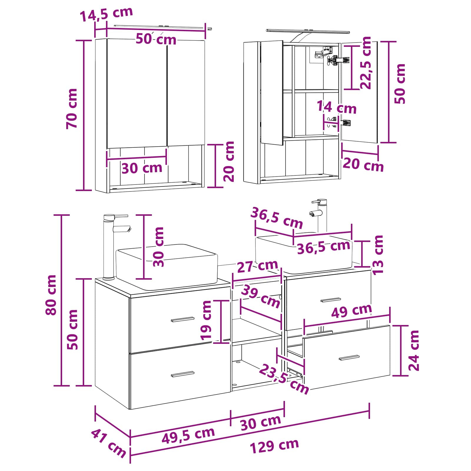 Σετ Επίπλων Μπάνιου 5 pcs Γκρι Sonoma