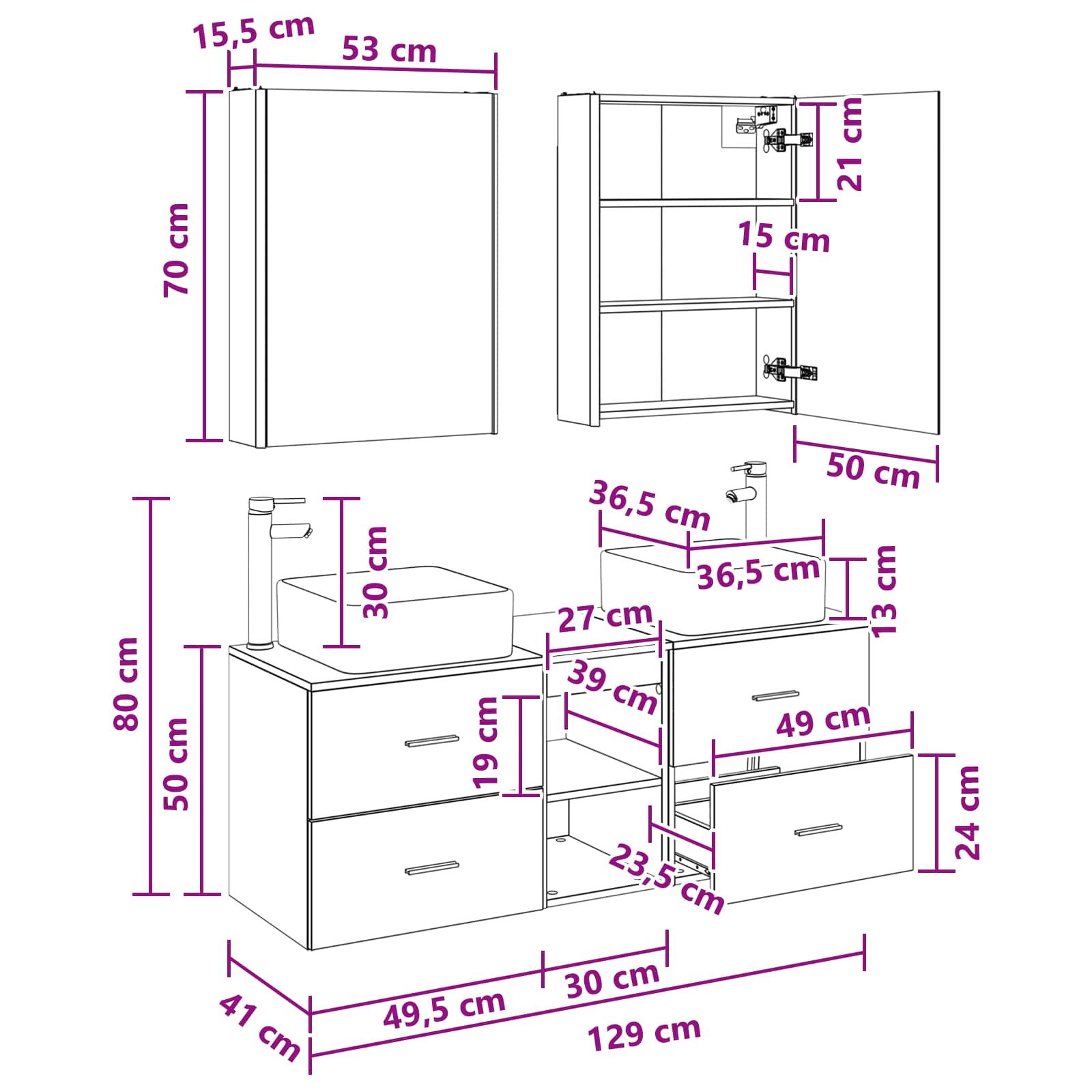 Σετ Επίπλων Μπάνιου 5 pcs Γκρι Sonoma