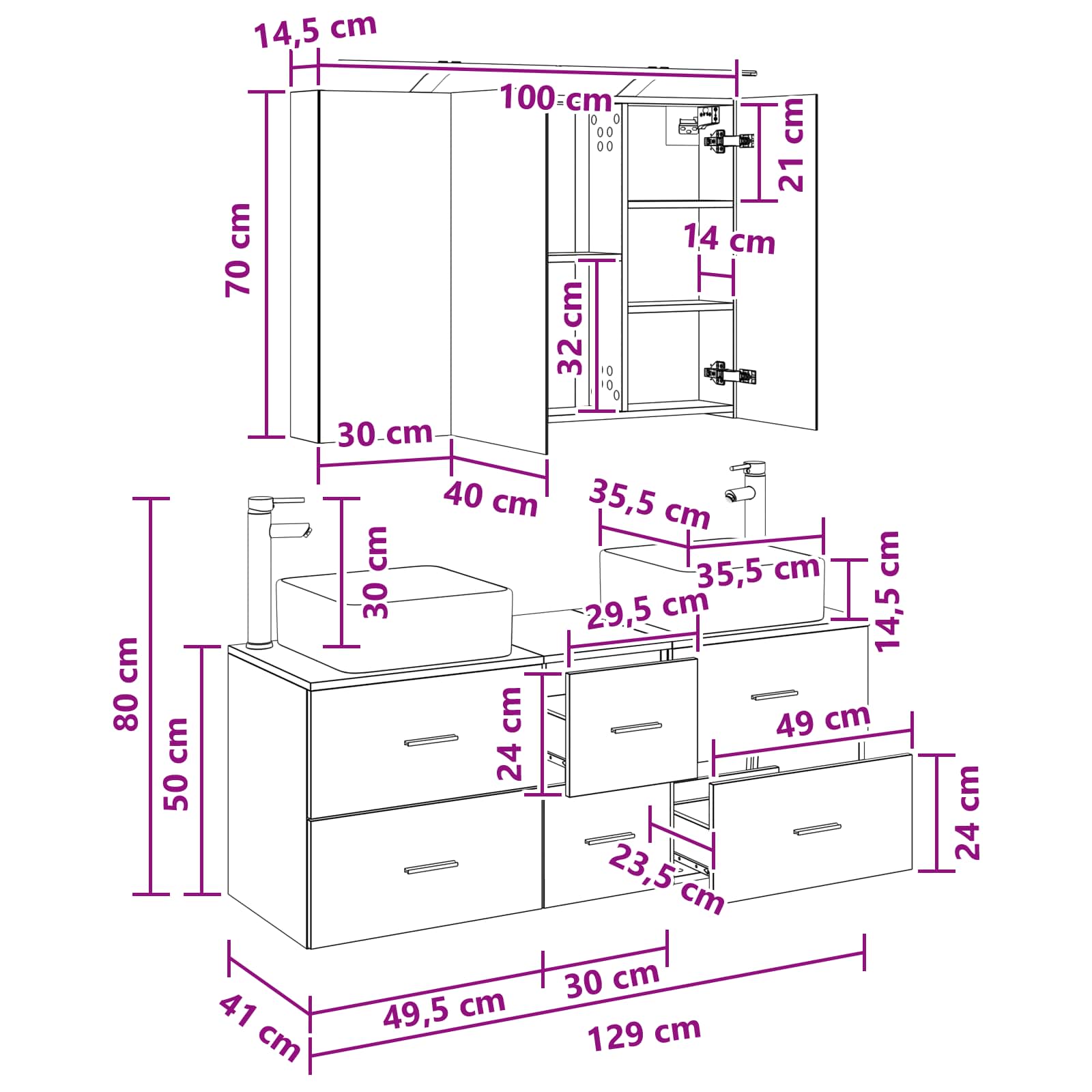 Σετ Επίπλων Μπάνιου 4 pcs Γκρι Σκυροδέματος