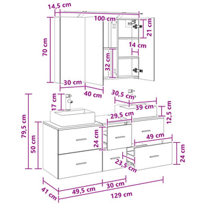 Σετ Επίπλων Μπάνιου 4 pcs Λευκό Επεξεργασμένο Ξύλο και Γυαλί - Pakobazaar