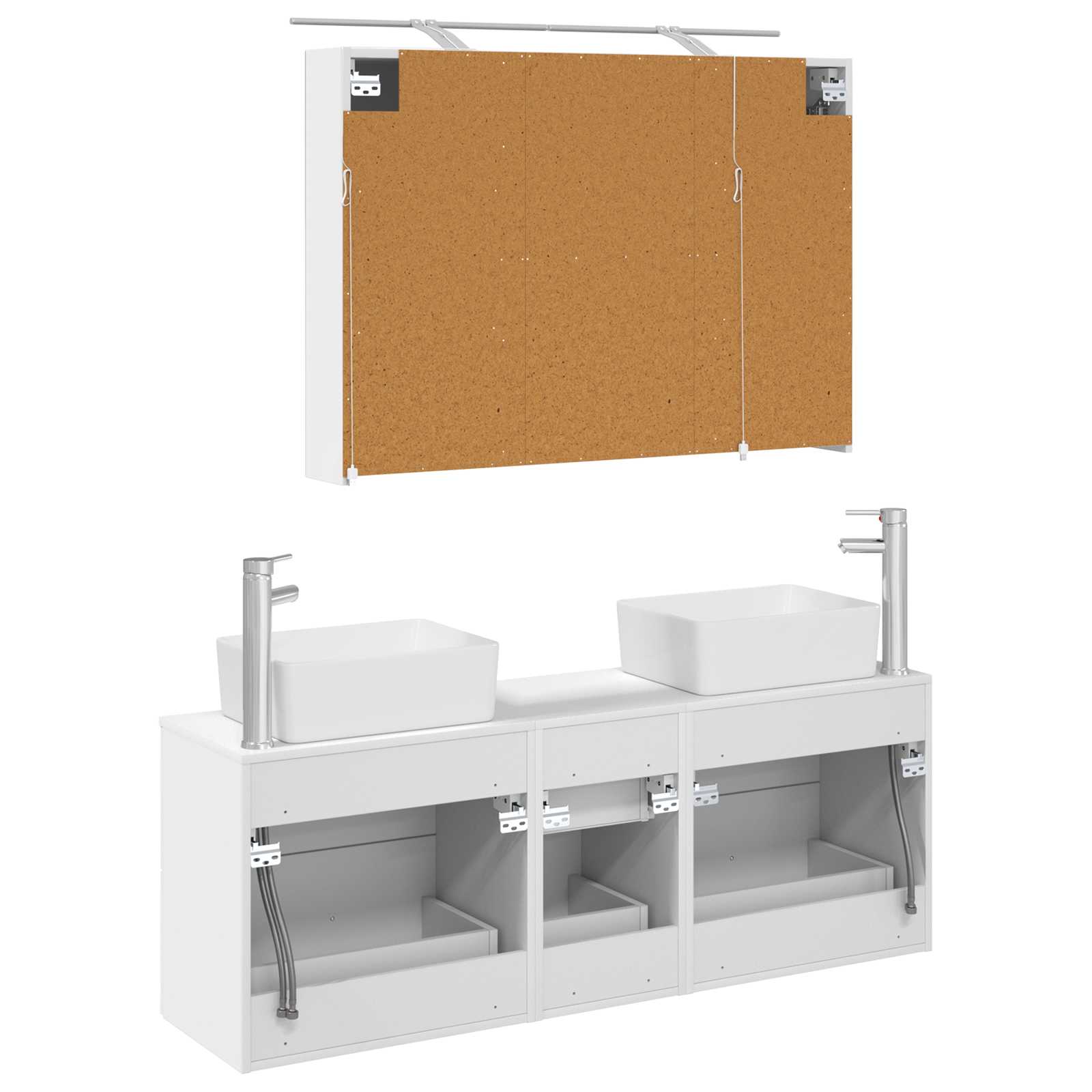 Σετ Επίπλων Μπάνιου 4 pcs Λευκό Επεξεργασμένο Ξύλο και Γυαλί