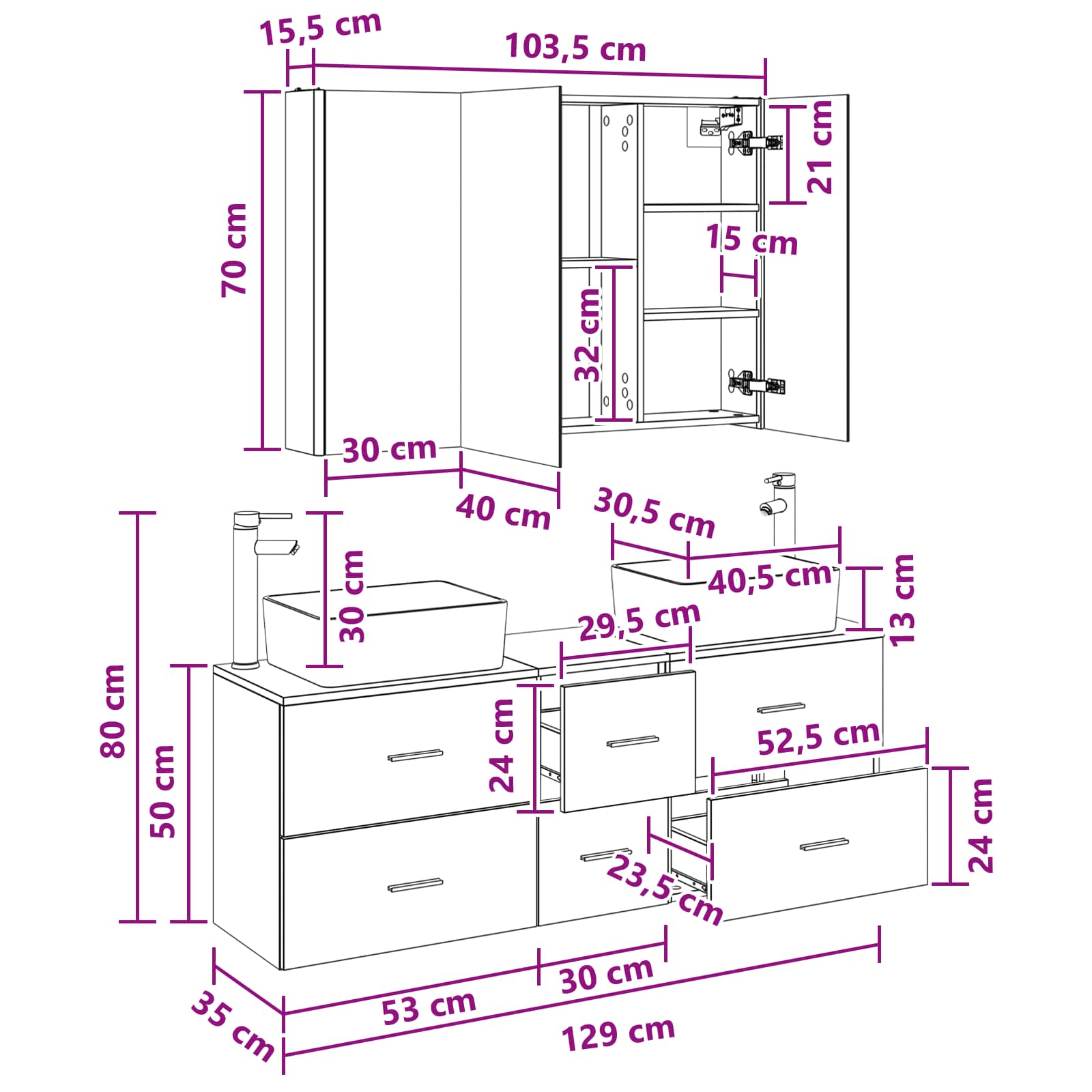 Σετ Επίπλων Μπάνιου 4 pcs Sonoma Δρυς