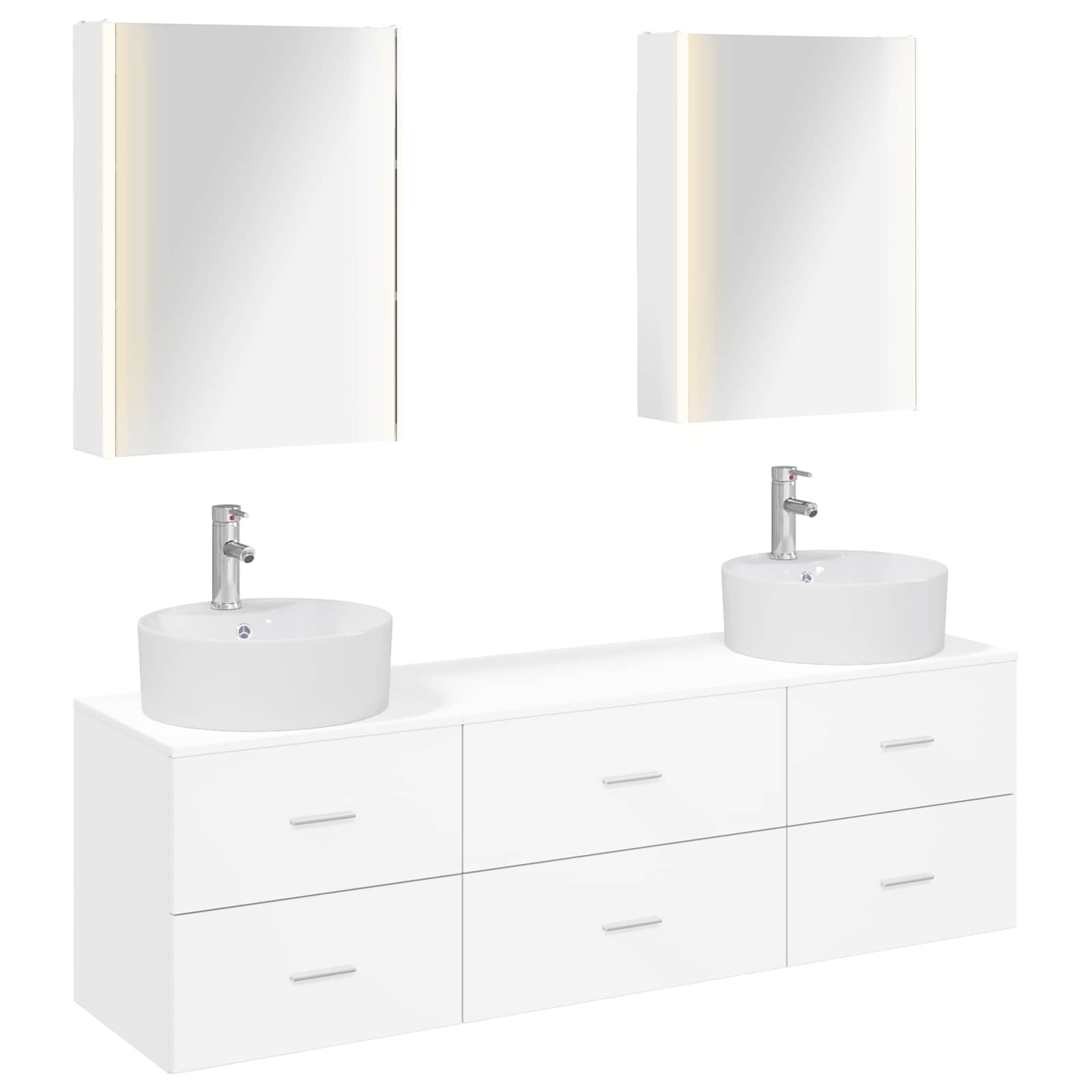 Σετ Επίπλων Μπάνιου 5 pcs Λευκό Επεξεργασμένο Ξύλο και Γυαλί - Pakobazaar