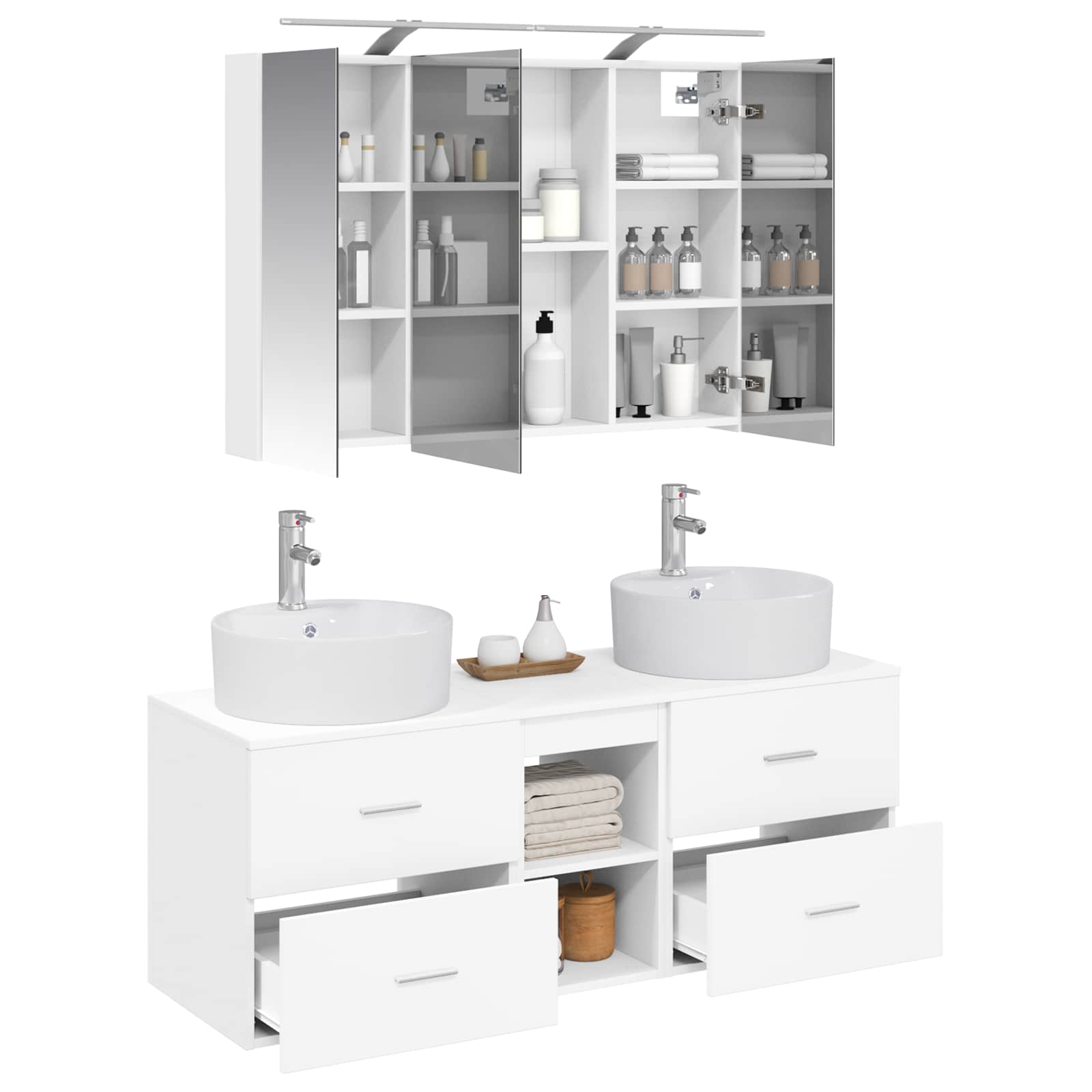 Σετ Επίπλων Μπάνιου 4 pcs Λευκό Επεξεργασμένο Ξύλο και Γυαλί