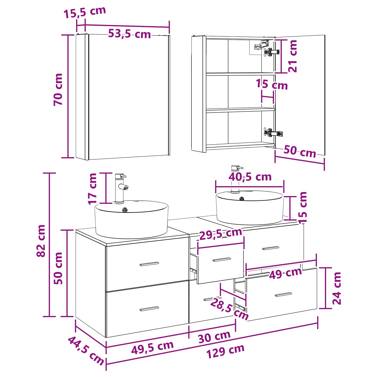 Σετ Επίπλων Μπάνιου 5 pcs Γκρι Σκυροδέματος
