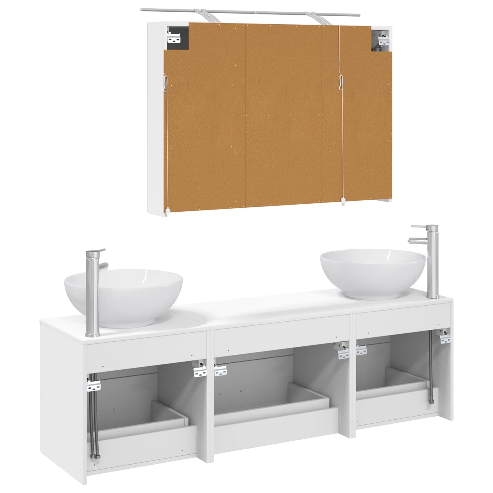 Σετ Επίπλων Μπάνιου 4 pcs Λευκό Επεξεργασμένο Ξύλο και Γυαλί - Pakobazaar