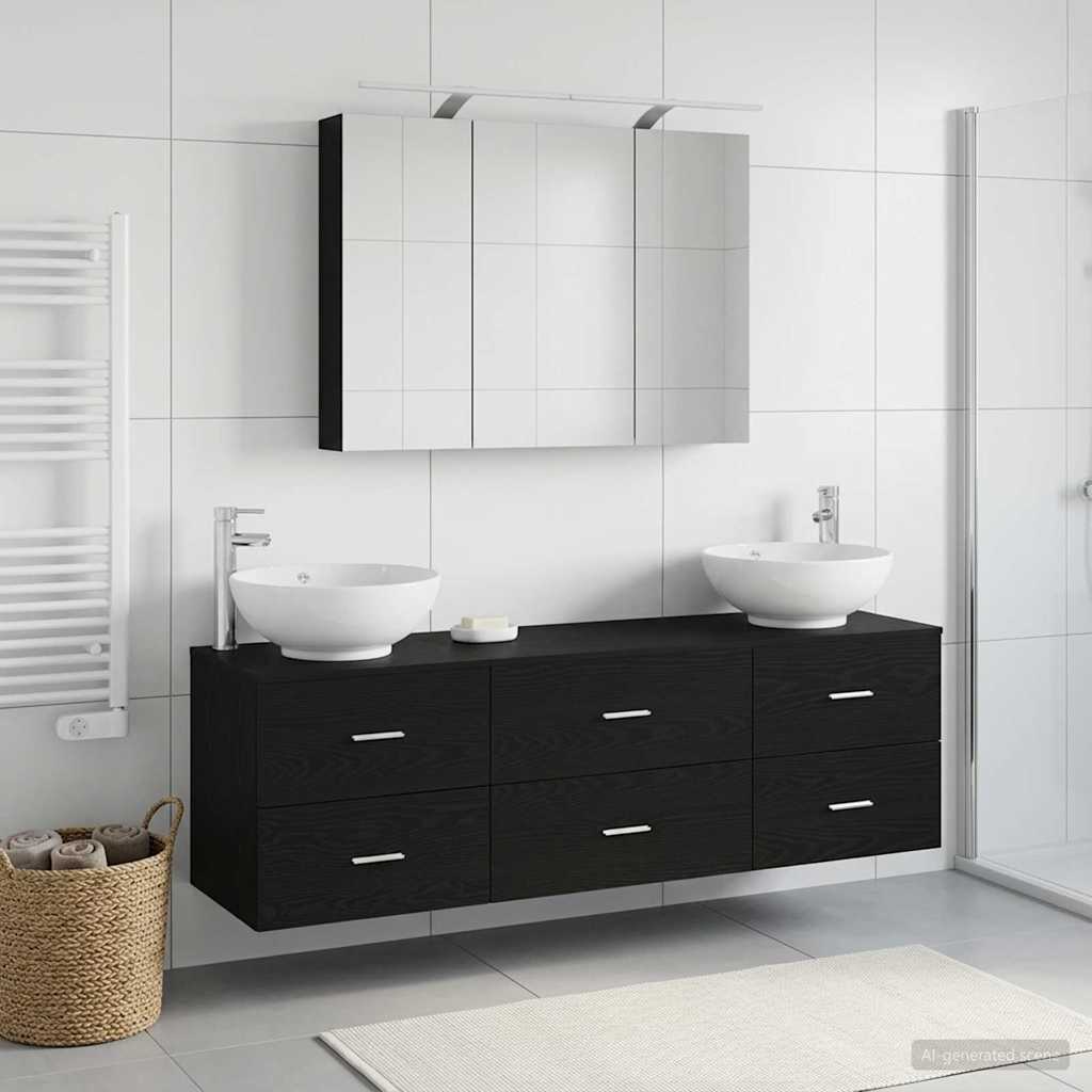 Σετ Επίπλων Μπάνιου 4 τμχ. Μαύρη Δρυς - Pakobazaar