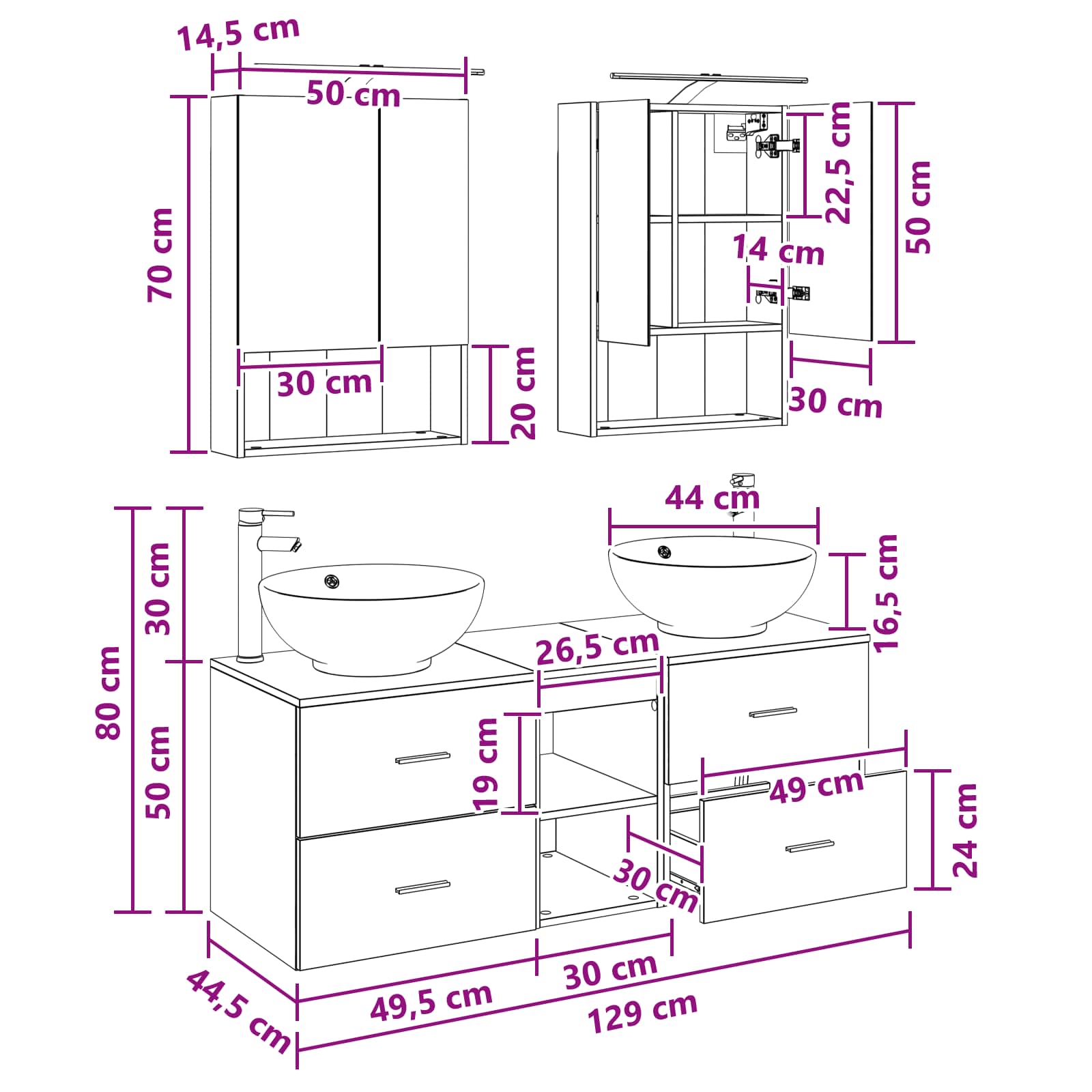 Σετ Επίπλων Μπάνιου 5 pcs Γκρι Sonoma