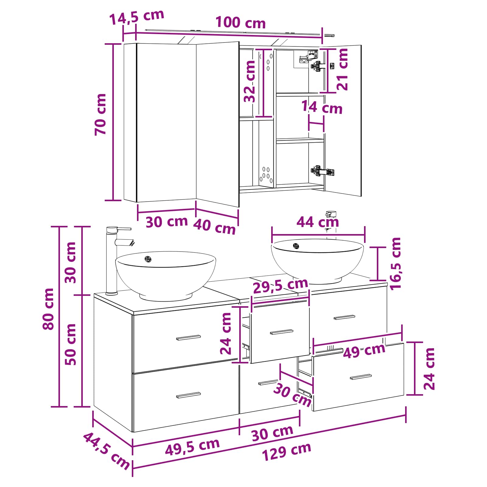 Σετ Επίπλων Μπάνιου 4 pcs Sonoma Δρυς