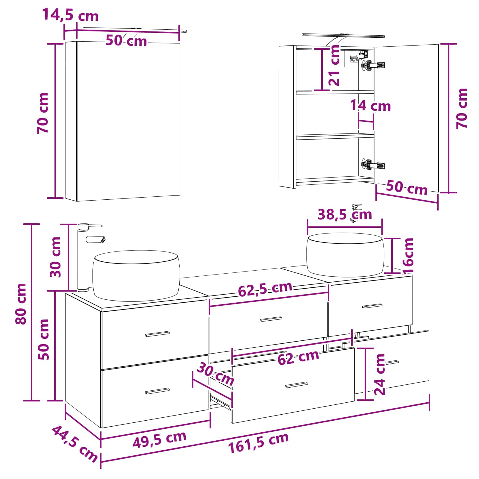 Σετ Επίπλων Μπάνιου 5 pcs Sonoma Δρυς