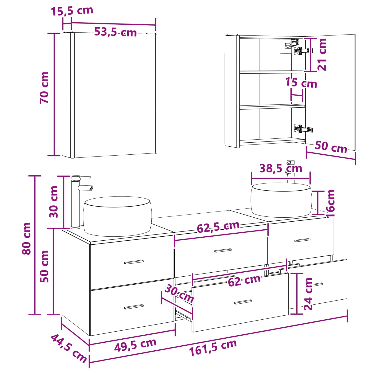 Σετ Επίπλων Μπάνιου 5 pcs Μαύρη Δρυς