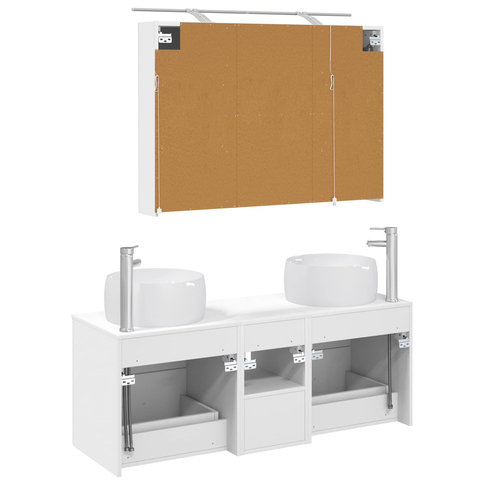 Σετ Επίπλων Μπάνιου 4 pcs Λευκό Επεξεργασμένο Ξύλο και Γυαλί