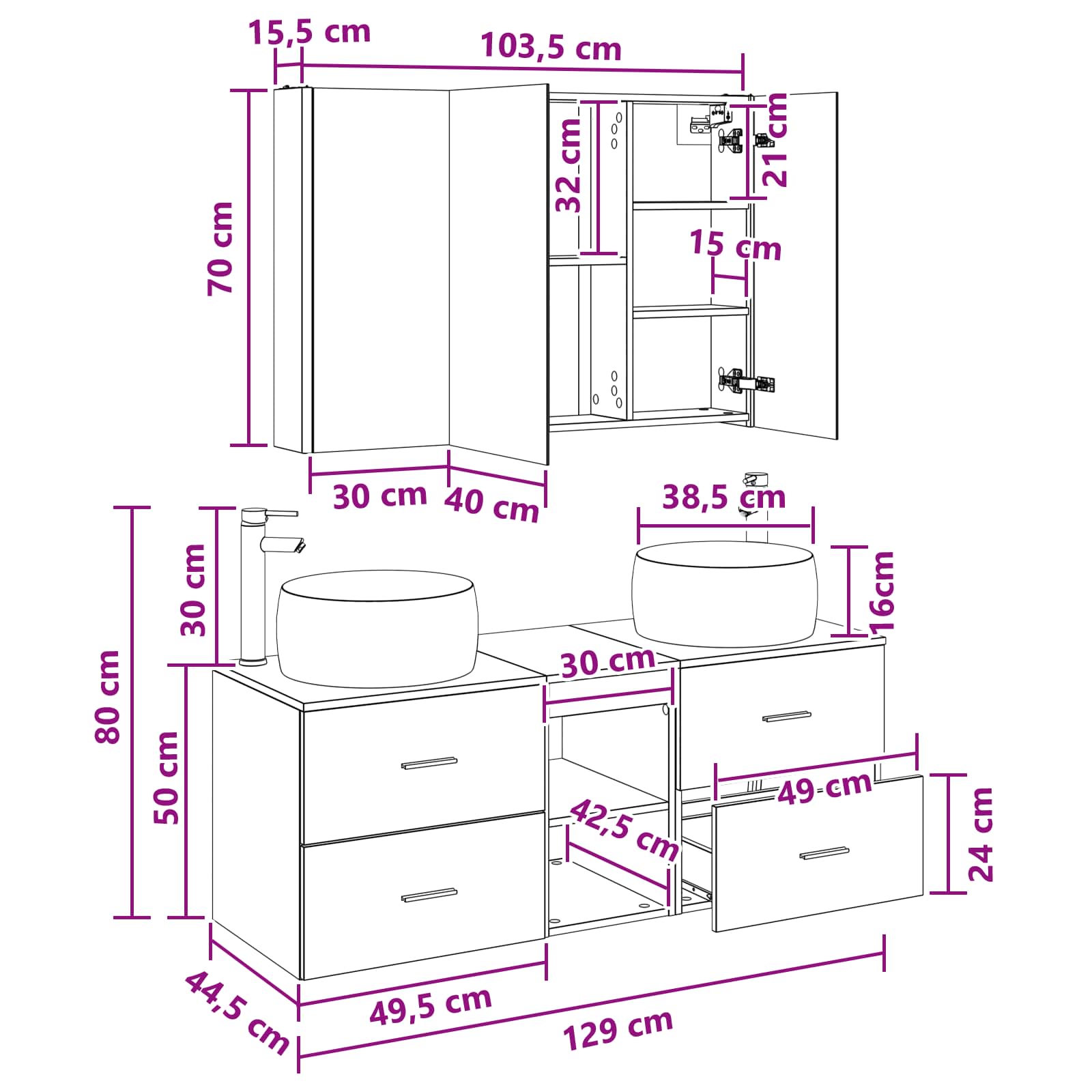 Σετ Επίπλων Μπάνιου 4 pcs Γκρι Sonoma