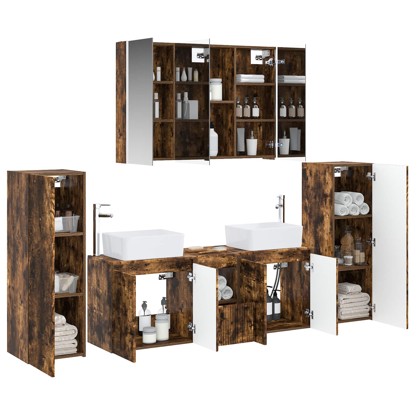 Σετ Επίπλων Μπάνιου 6 pcs Καπνισμένο Ξύλο Δρυός - Pakobazaar