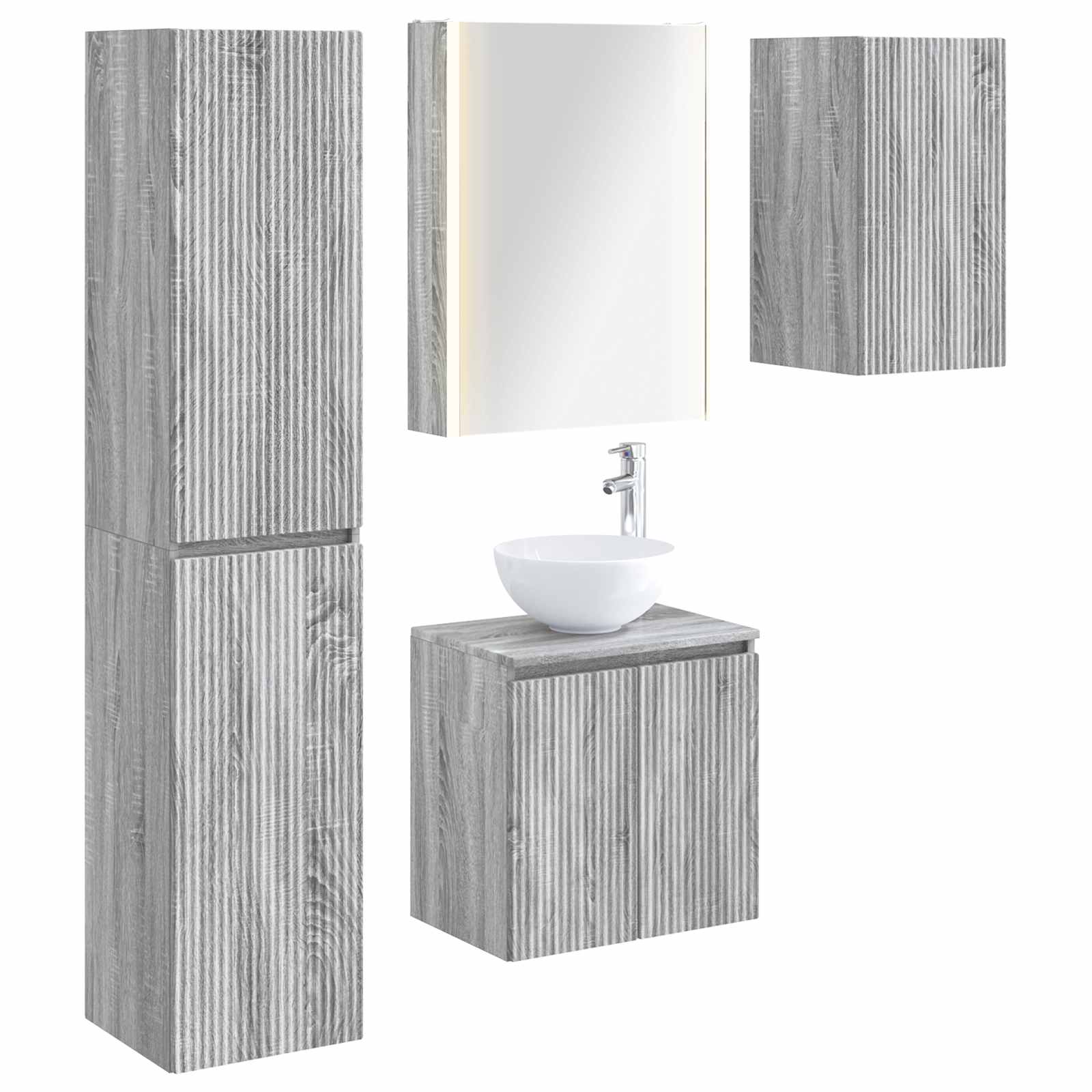 Σετ Ντουλαπιών Μπάνιου 5 pcs Γκρι Sonoma 53 x 15,5 x 70 εκ.