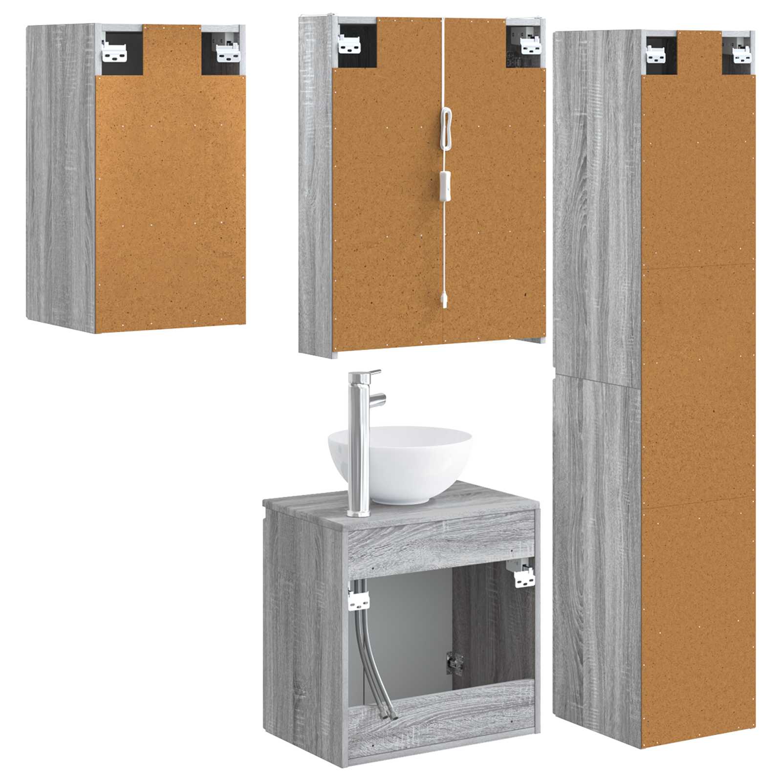 Σετ Ντουλαπιών Μπάνιου 5 pcs Γκρι Sonoma 53 x 15,5 x 70 εκ.