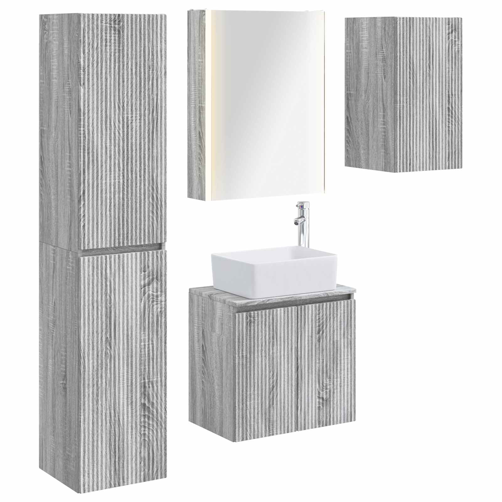 Σετ Ντουλαπιών Μπάνιου 5 pcs Γκρι Sonoma 53 x 15,5 x 70 εκ.