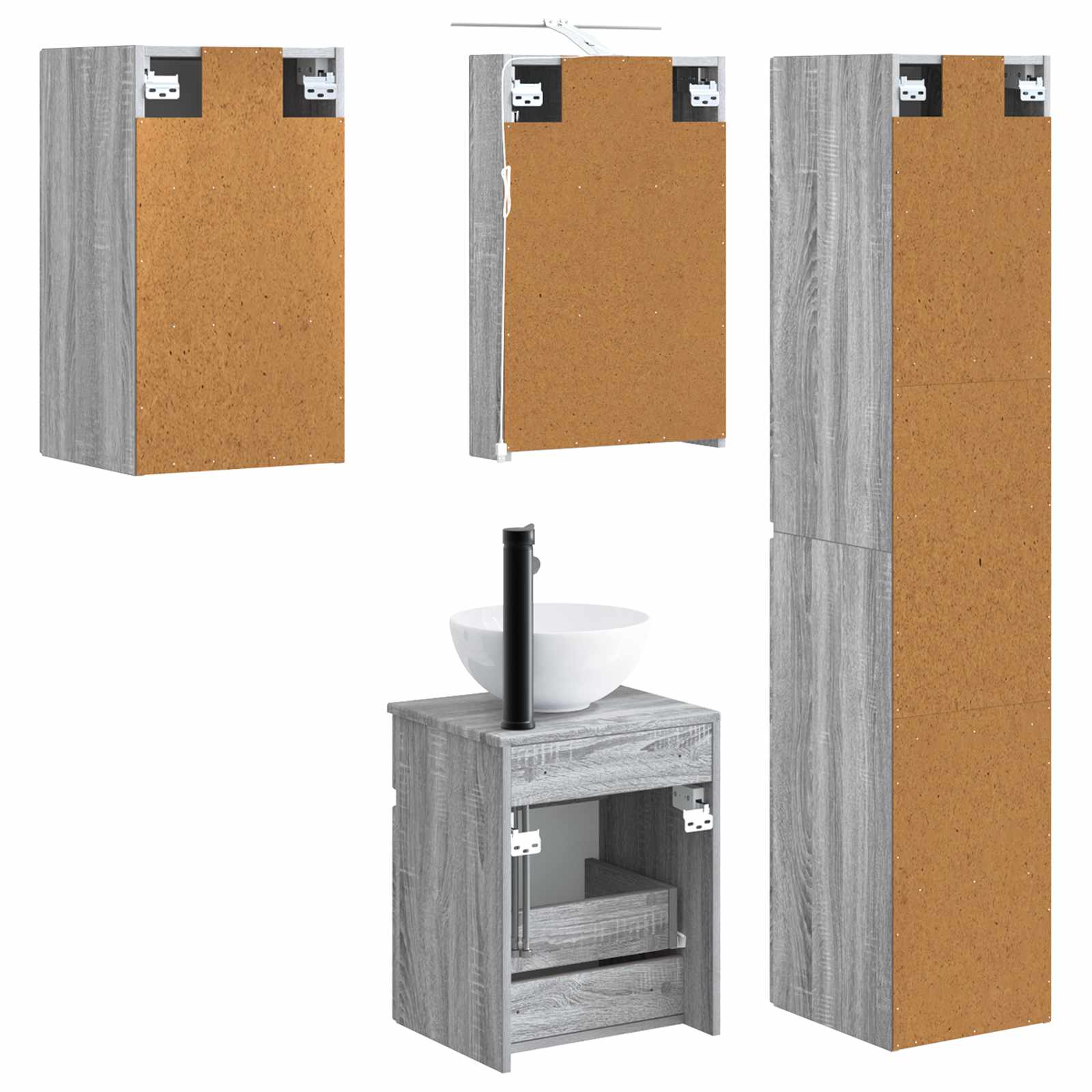 Σετ Ντουλαπιών Μπάνιου 5 pcs Γκρι Sonoma 40 x 10,5 x 60,5 εκ