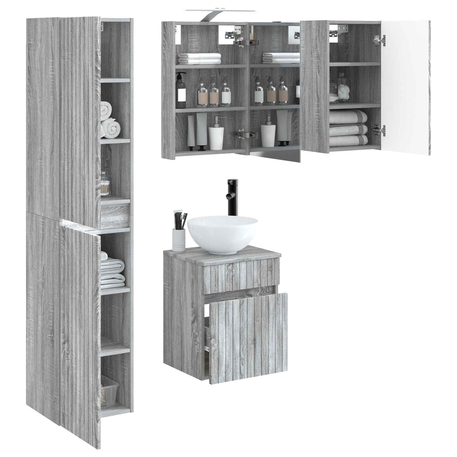 Σετ Ντουλαπιών Μπάνιου 5 pcs Γκρι Sonoma 40 x 10,5 x 60,5 εκ