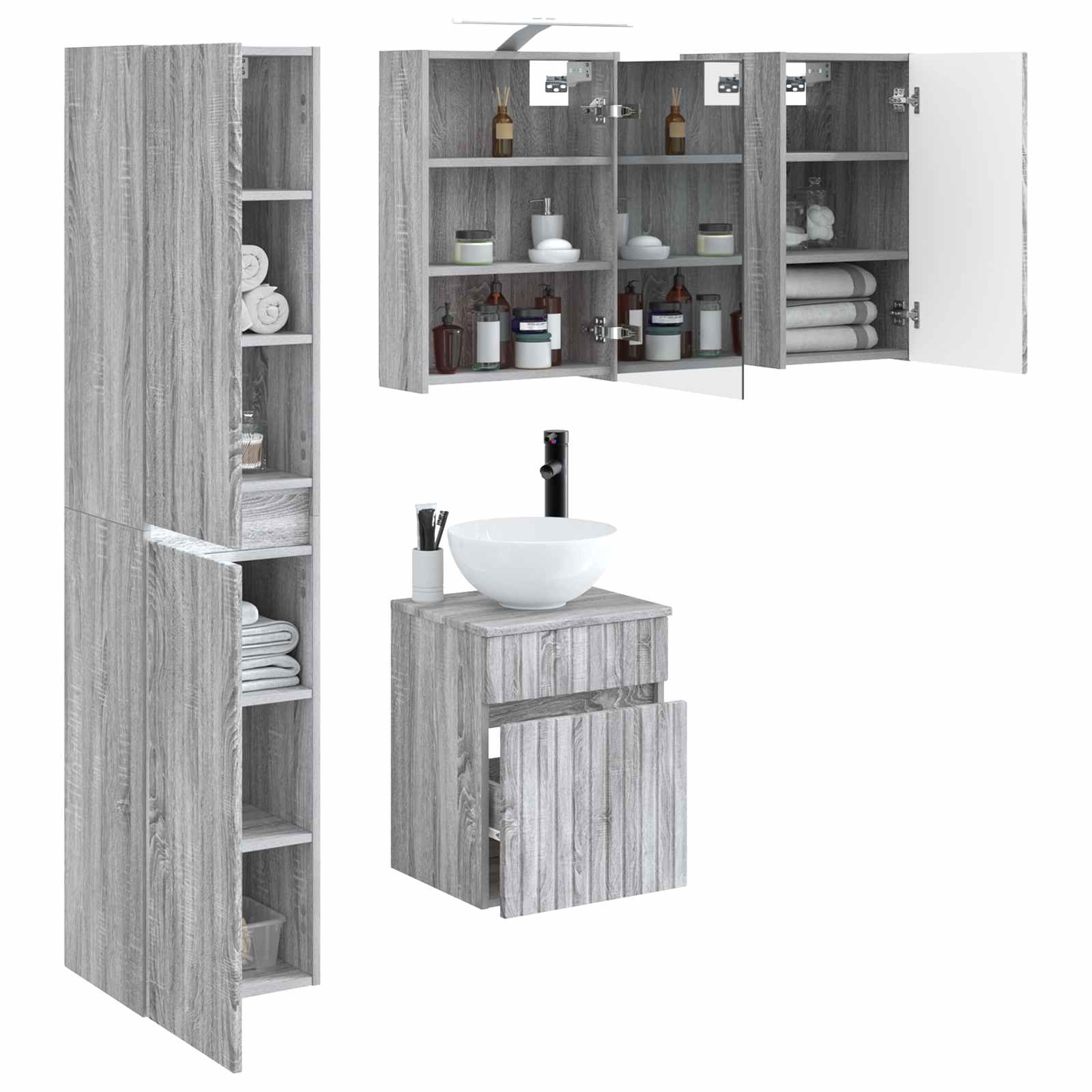 Σετ Ντουλαπιών Μπάνιου 5 pcs Γκρι Sonoma 43 x 16 x 62,5 εκ.