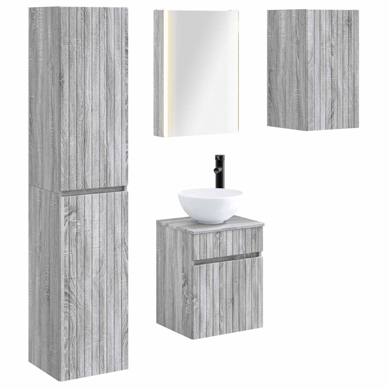 Σετ Ντουλαπιών Μπάνιου 5 pcs Γκρι Sonoma 43 x 11,5 x 60,5 εκ.