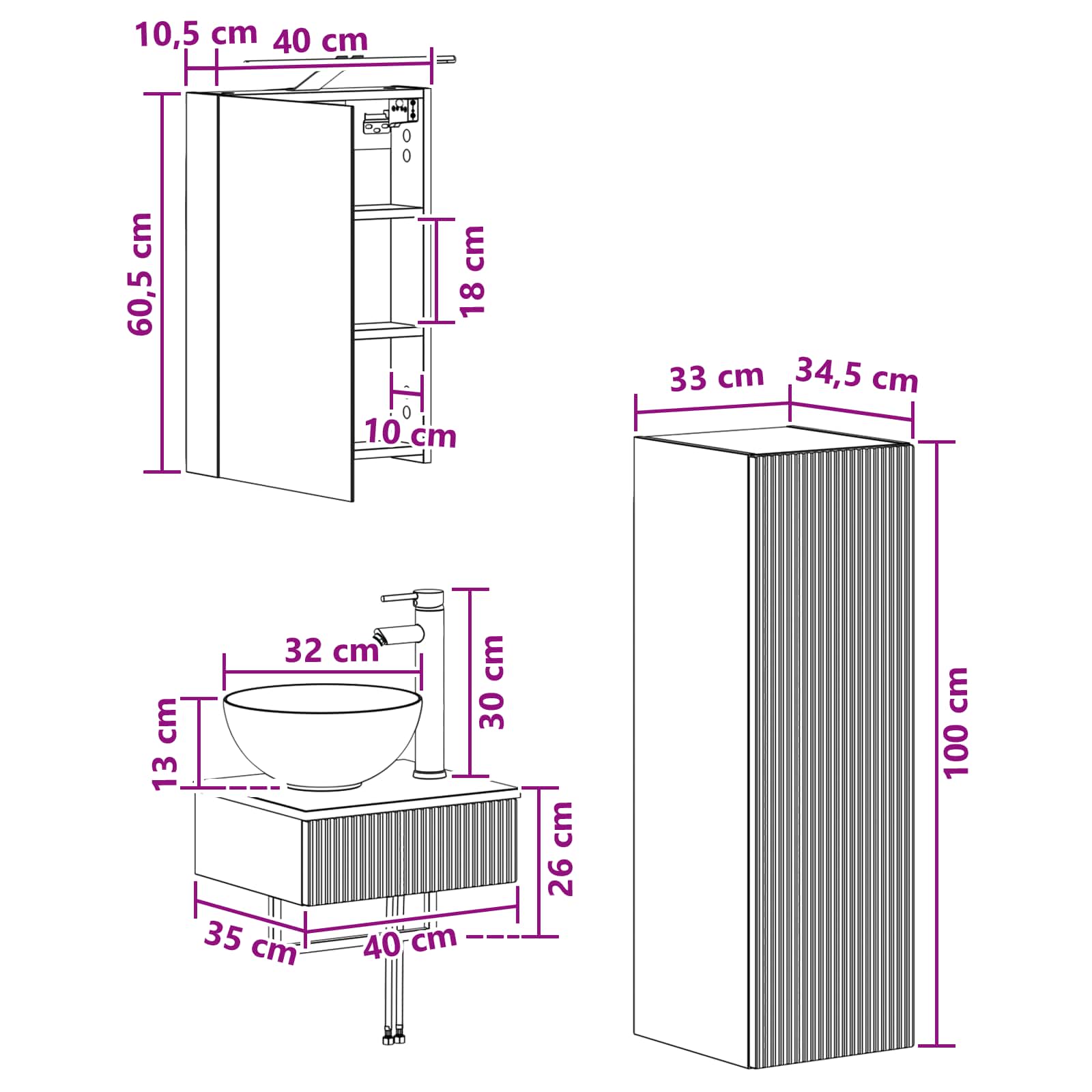 Σετ Ντουλαπιών Μπάνιου 4 pcs Γκρι Sonoma 40 x 10,5 x 60,5 εκ - Pakobazaar