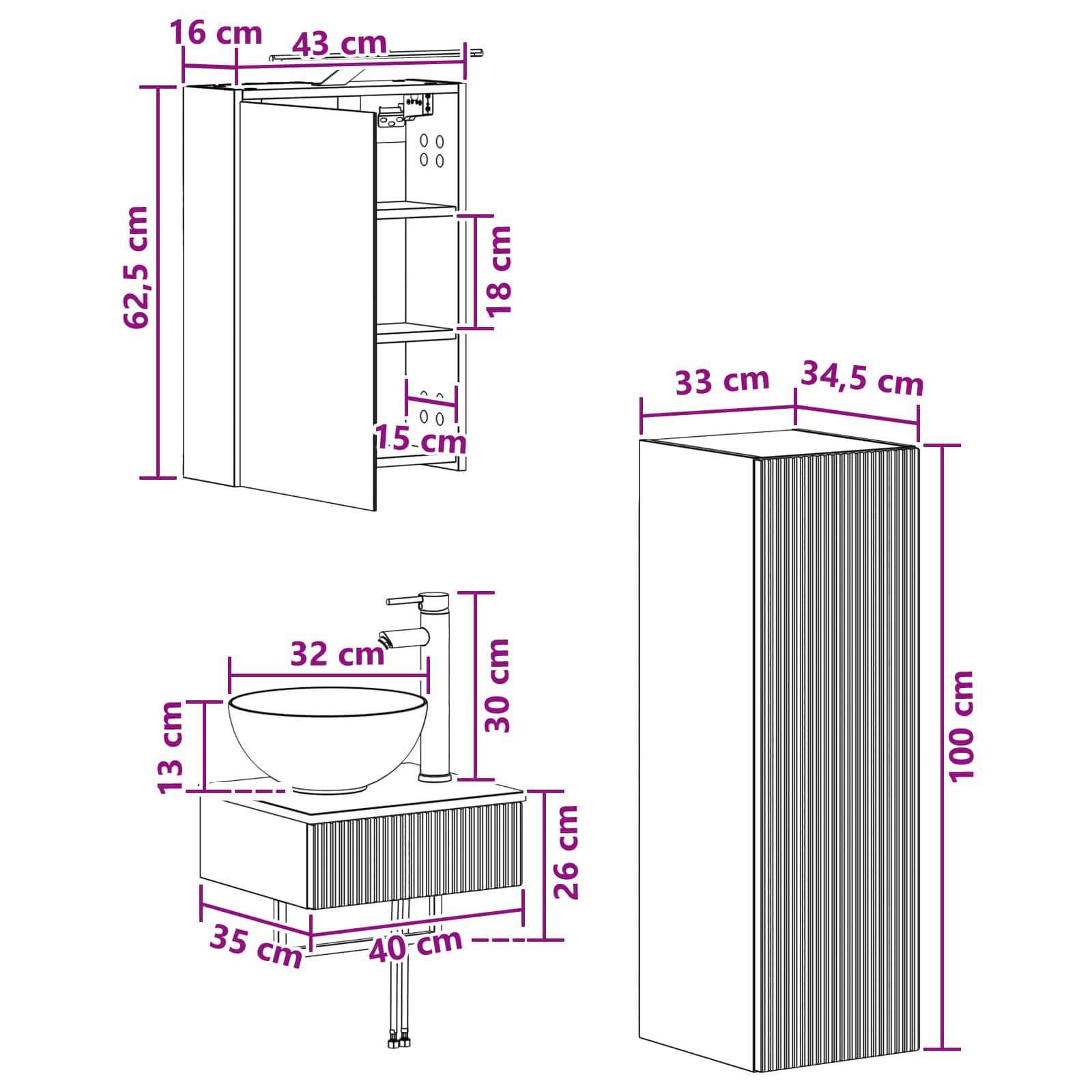 Σετ Ντουλαπιών Μπάνιου 4 pcs Λευκό 43 x 16 x 62,5 εκ. - Pakobazaar