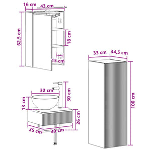 Σετ Ντουλαπιών Μπάνιου 4 pcs Sonoma Δρυς 43 x 16 x 62,5 εκ. - Pakobazaar