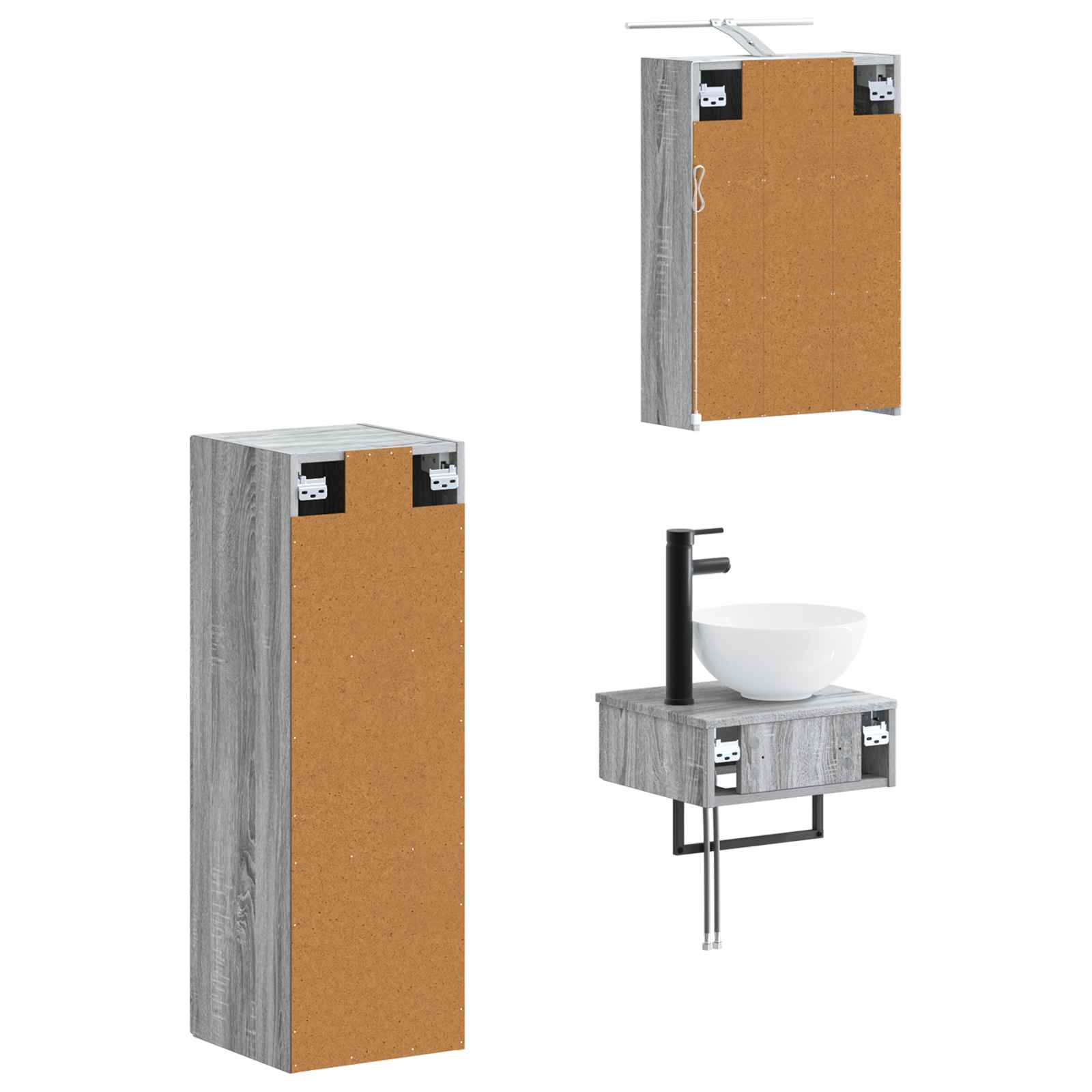Σετ Ντουλαπιών Μπάνιου 4 pcs Γκρι Sonoma 43 x 16 x 62,5 εκ.