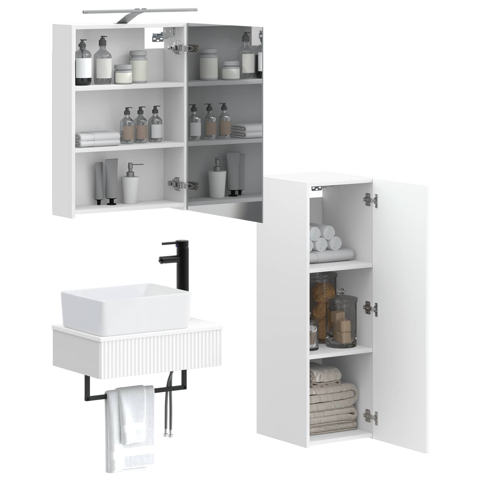 Σετ Ντουλαπιών Μπάνιου 4 pcs Λευκό 50 x 14,5 x 70 εκ - Pakobazaar