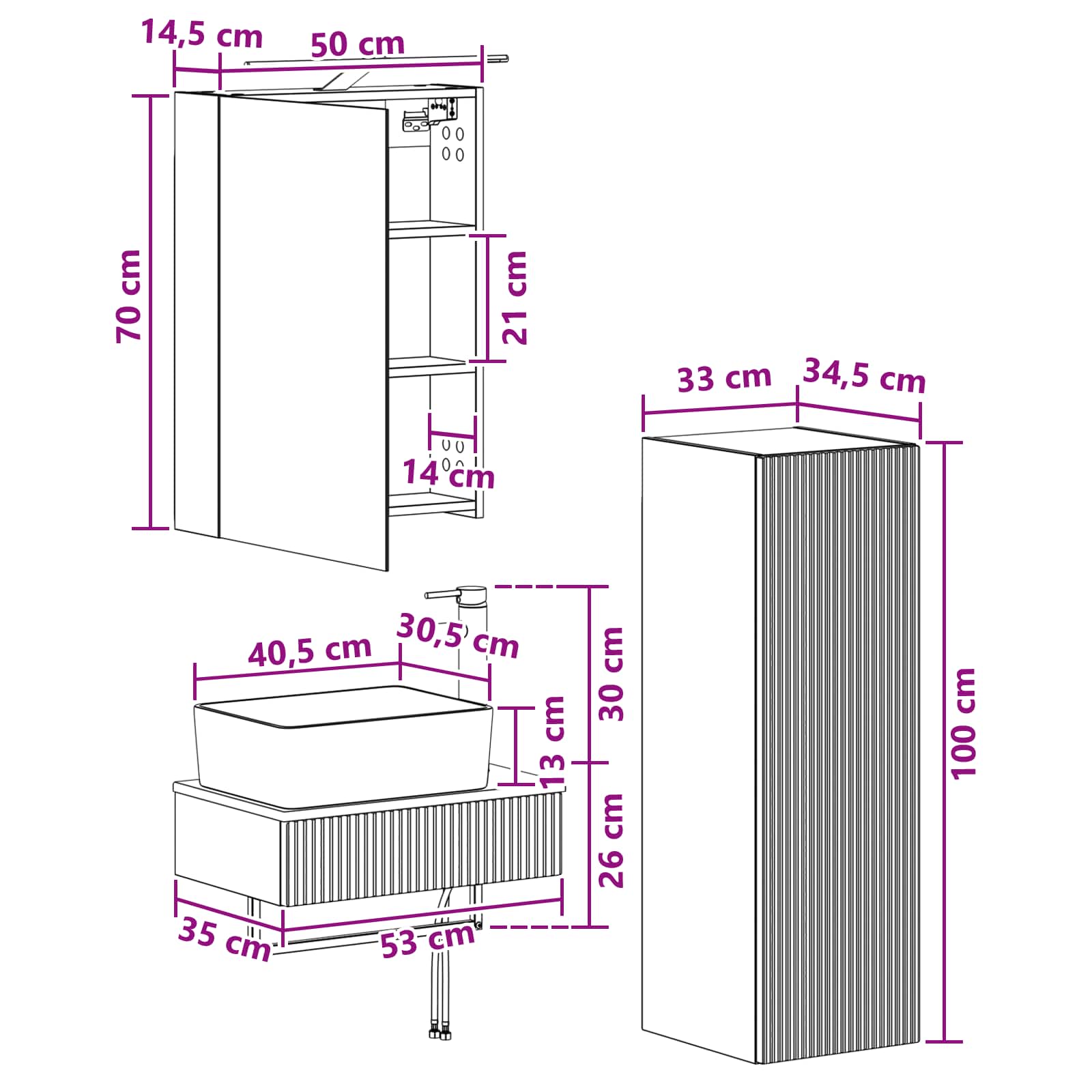 Σετ Ντουλαπιών Μπάνιου 4 pcs Λευκό 50 x 14,5 x 70 εκ - Pakobazaar