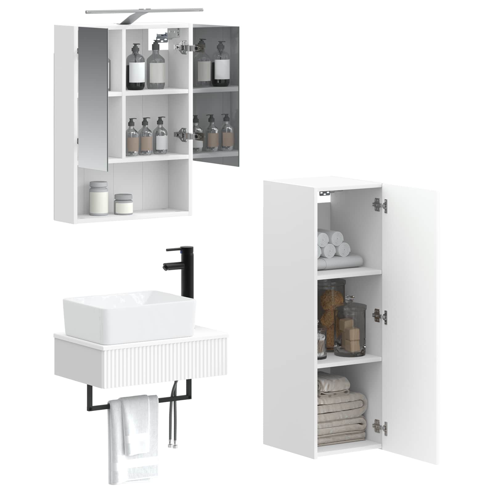 Σετ Ντουλαπιών Μπάνιου 4 pcs Λευκό 50 x 14,5 x 70 εκ - Pakobazaar