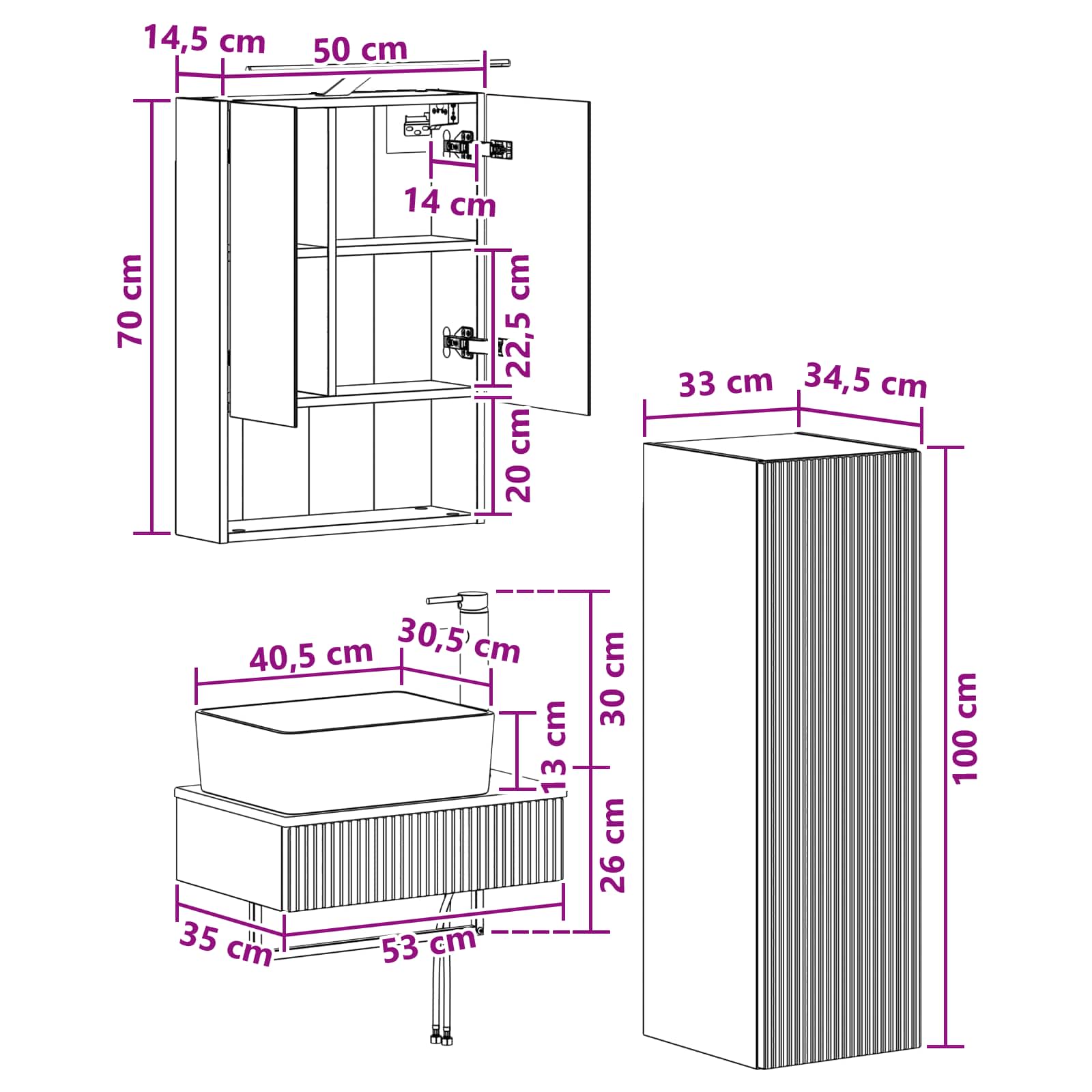 Σετ Ντουλαπιών Μπάνιου 4 pcs Παλαιωμένο ξύλο 50 x 14,5 x 70 εκ - Pakobazaar