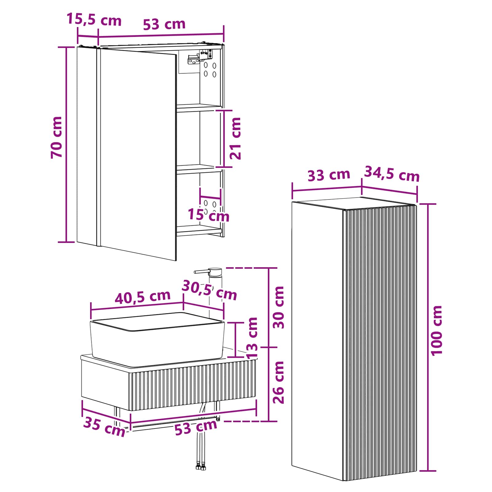 Σετ Επίπλων Μπάνιου 4 pcs Καπνισμένο Ξύλο Δρυός - Pakobazaar