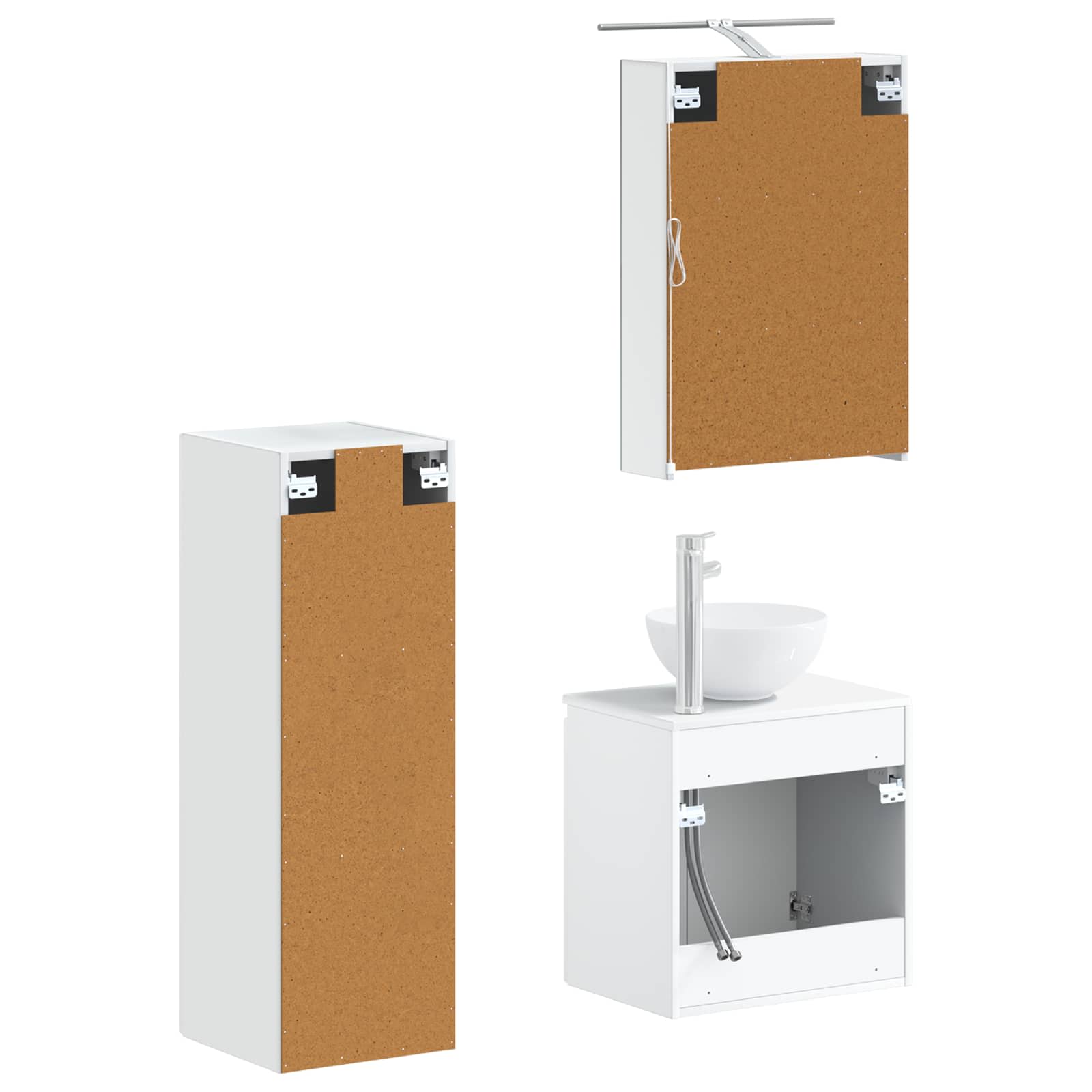 Σετ Επίπλων Μπάνιου 4 pcs Λευκό Επεξεργασμένο Ξύλο και Γυαλί - Pakobazaar
